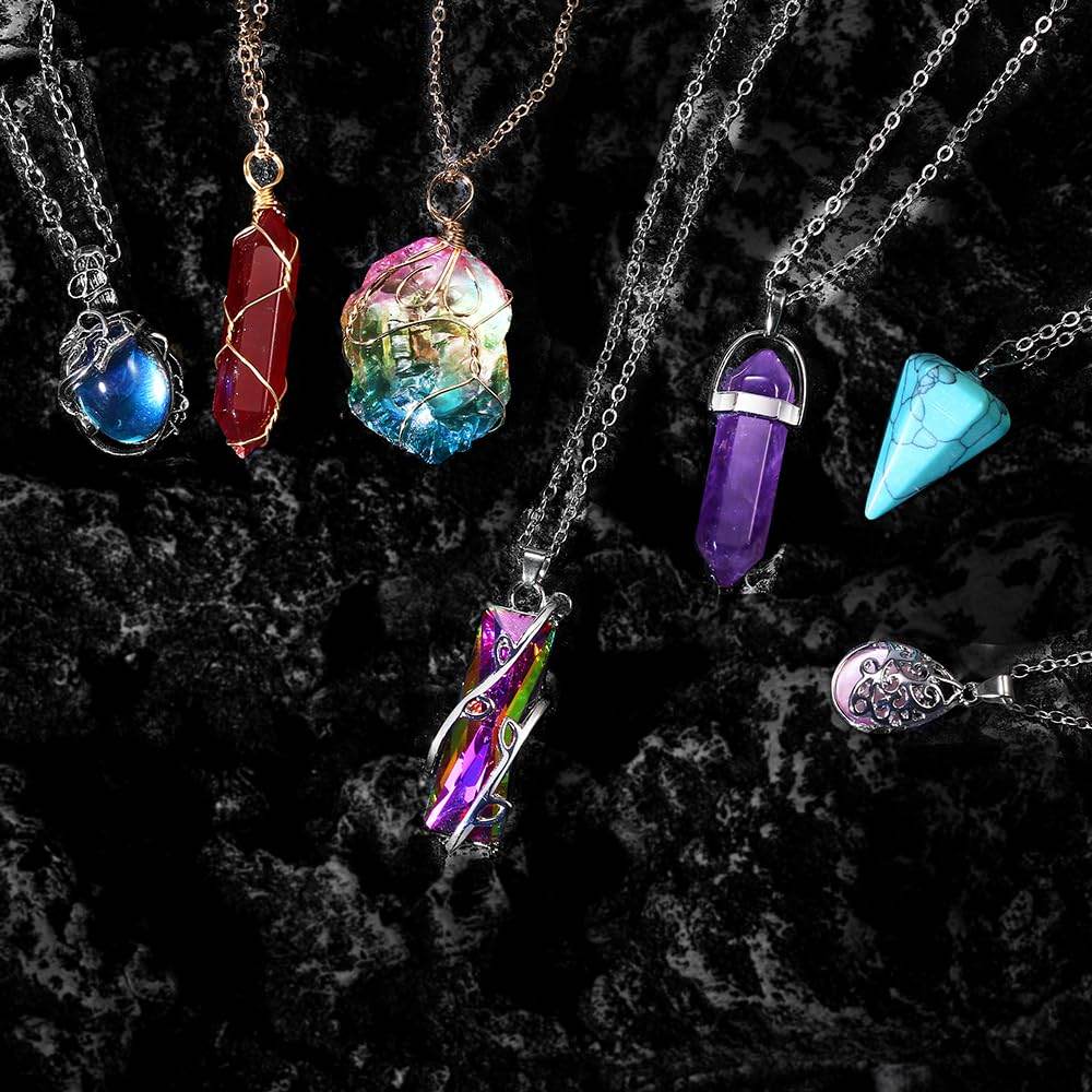 SUNNYOUTH 14 Pcs Vintage Crystal Pendant Necklaces for Women Chakra Healing Carnelian Necklace Bohemian Retro Sunflower Necklace Sun and Moon Pendants - zenfulharmony.com