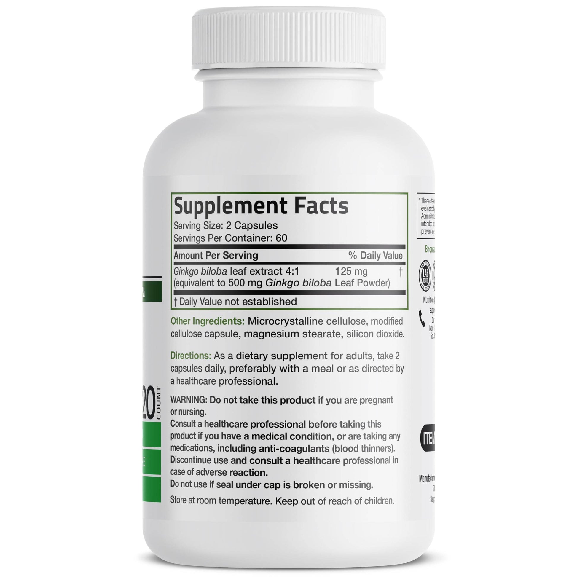 Bronson Ginkgo Biloba Extra Supports Brain Function & Memory Support, 120 Vegetarian Capsules - zenfulharmony.com