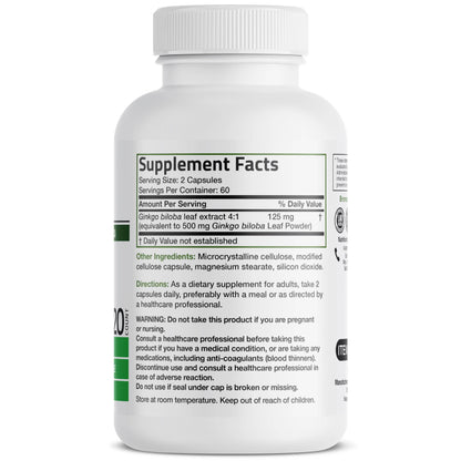 Bronson Ginkgo Biloba Extra Supports Brain Function & Memory Support, 120 Vegetarian Capsules - zenfulharmony.com