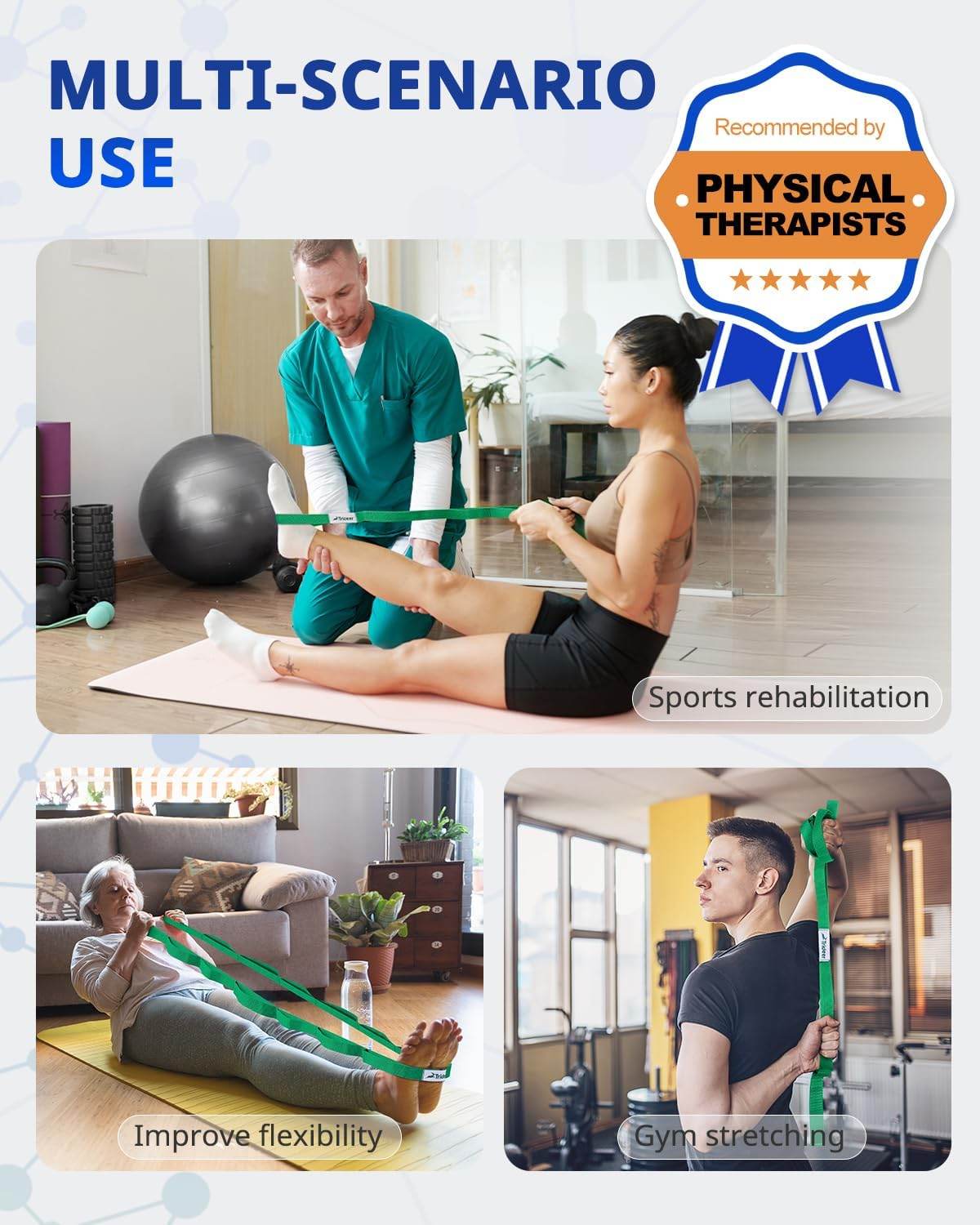 Trideer Stretching Strap Yoga Strap for Physical Therapy, 10 Loops Yoga Straps for Stretching, Non-Elastic Stretch Strap for Pilates, Exercise, Stretch Band for Women & Men with Exercise Book - zenfulharmony.com