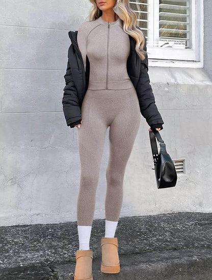 OLCHEE Womens Workout Sets 2 Piece - Seamless Yoga Outfits Long Sleeve Zipper Jacket High Waist Leggings Butt Lifting Gym Set - zenfulharmony.com