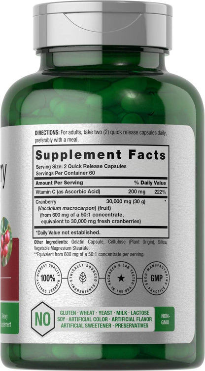 Horbäach Cranberry Pills 30,000mg | 120 Capsules | with Vitamin C | Supplement Contentrate for Women & Men | Vaccinium Macrocarpon | Non-GMO & Gluten Free - zenfulharmony.com