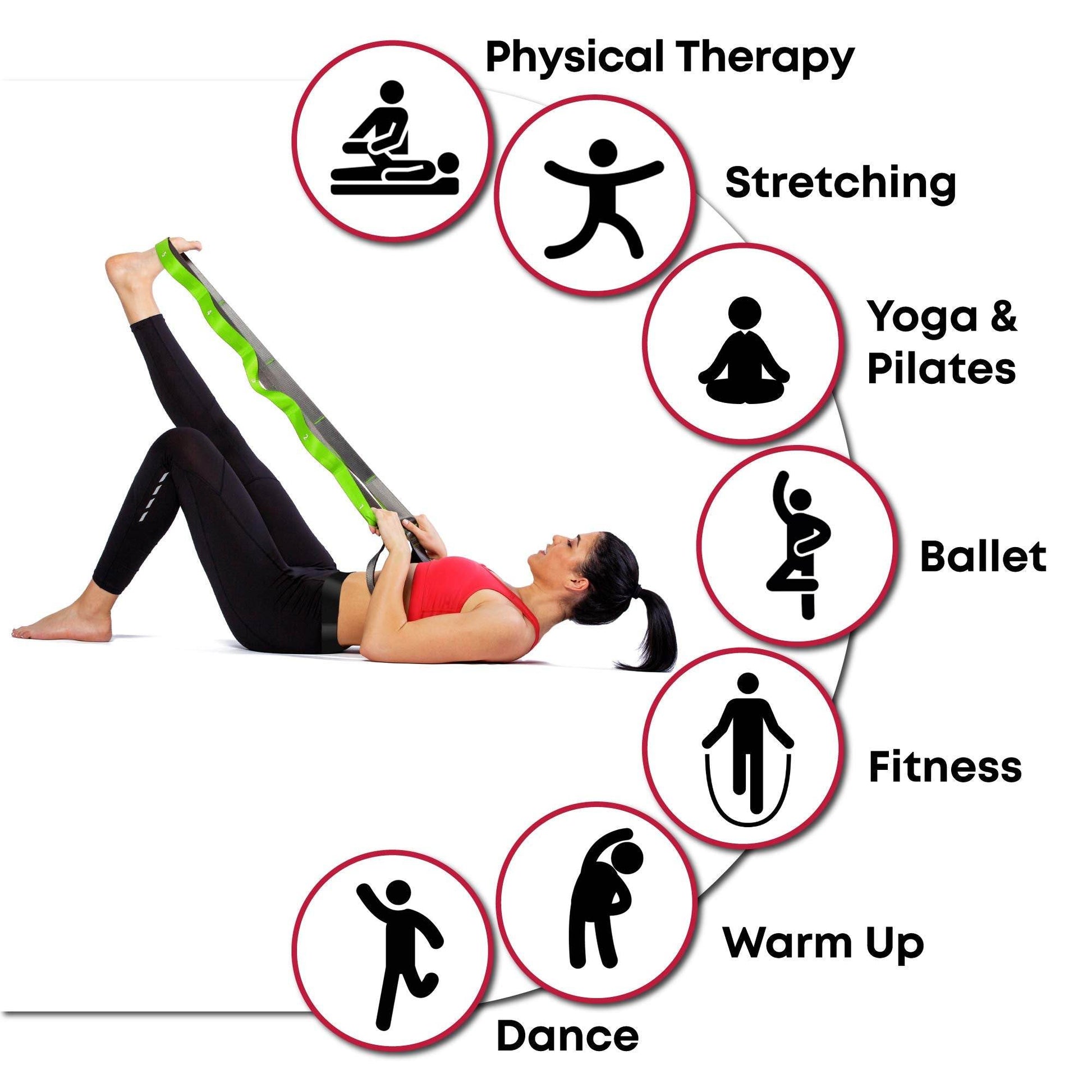 Stretching Strap with Loops - Non Elastic Stretch Band for Physical Therapy, Yoga Strap for Stretching Equipment, Stretch Bands for Exercise and Flexibility - Fascia, Hamstring & Leg Stretcher Belt - zenfulharmony.com