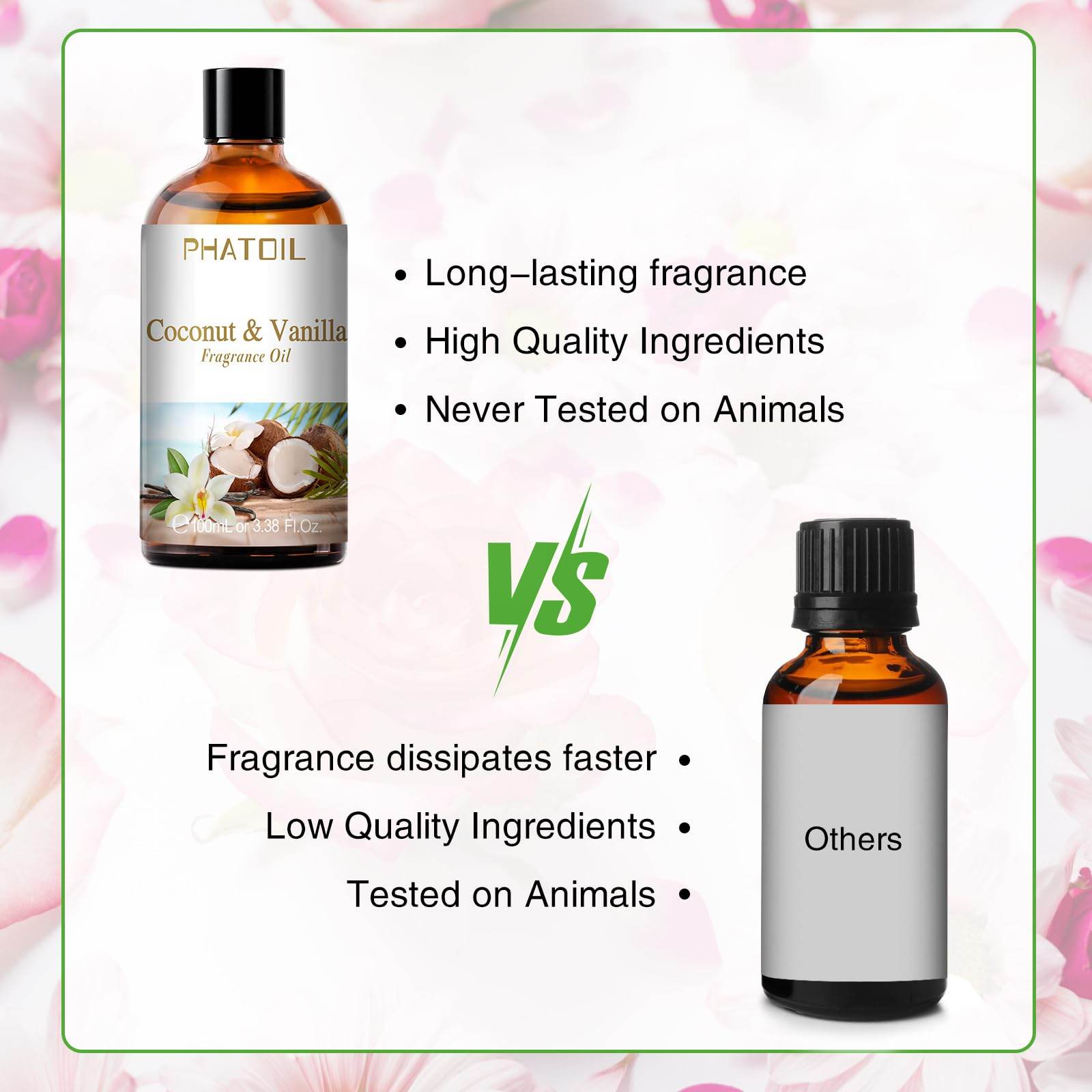 PHATOIL 3.38FL.OZ Coconut & Vanilla Fragrance Oils for Aromatherapy, Essential Oils for Diffusers for Home, Perfect for Diffuser, Yoga, DIY Candle and Soap Making - 100ml - zenfulharmony.com