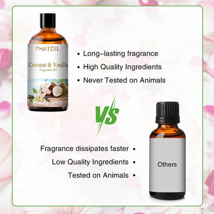 PHATOIL 3.38FL.OZ Coconut & Vanilla Fragrance Oils for Aromatherapy, Essential Oils for Diffusers for Home, Perfect for Diffuser, Yoga, DIY Candle and Soap Making - 100ml - zenfulharmony.com