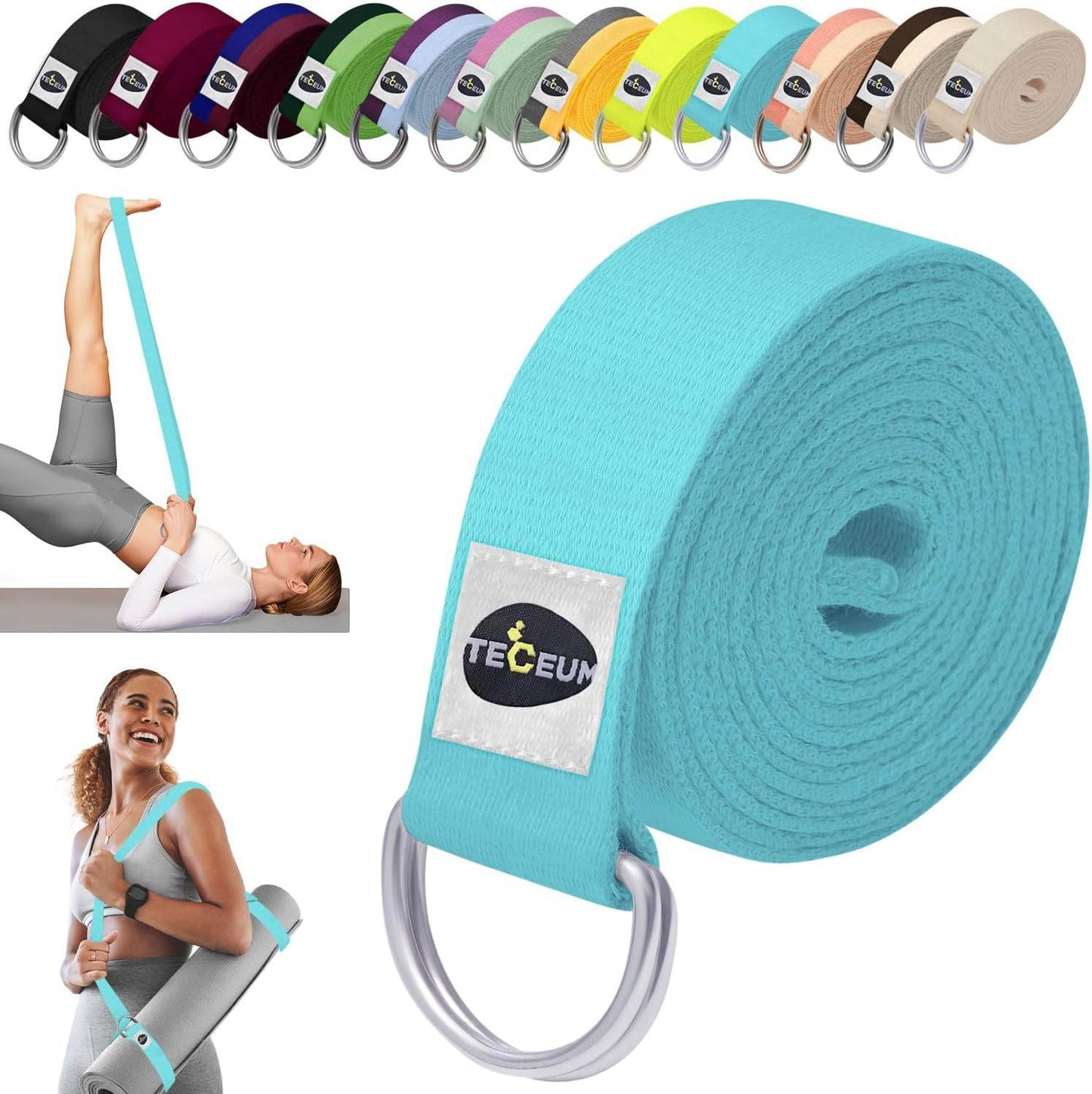 TECEUM Yoga Strap & Mat Strap – 2 IN 1 – Cotton – 6 ft 8 ft 10 ft (30+ colors) – Adjustable Non-Slip Belt for Yoga, Pilates, Stretching, Physiotherapy, Fitness & Home Workout – For Carrying Mats - zenfulharmony.com