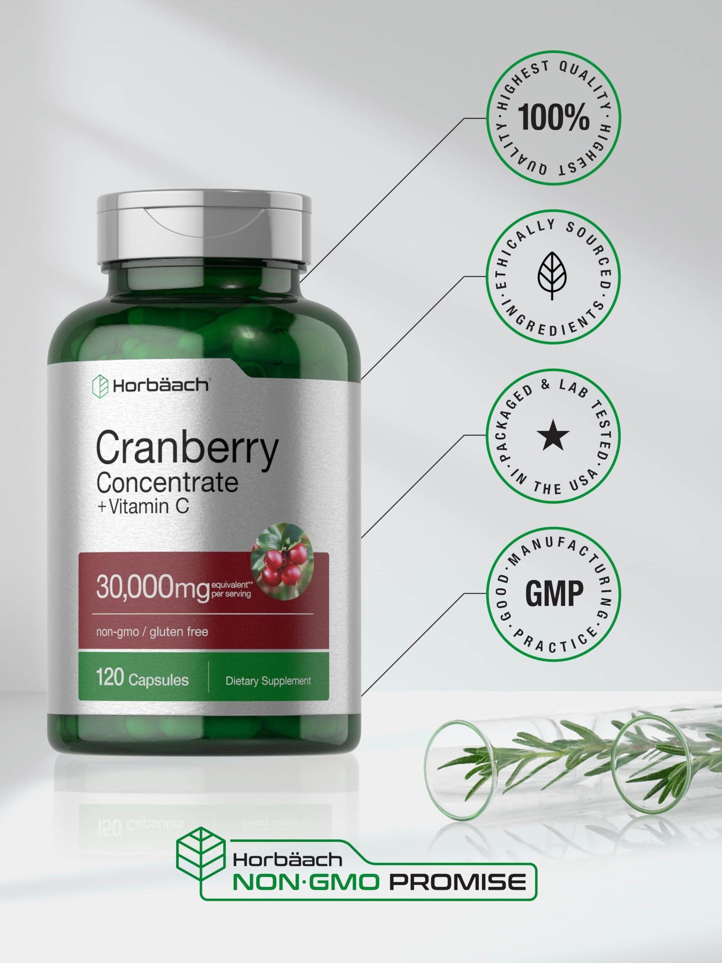 Horbäach Cranberry Pills 30,000mg | 120 Capsules | with Vitamin C | Supplement Contentrate for Women & Men | Vaccinium Macrocarpon | Non-GMO & Gluten Free - zenfulharmony.com