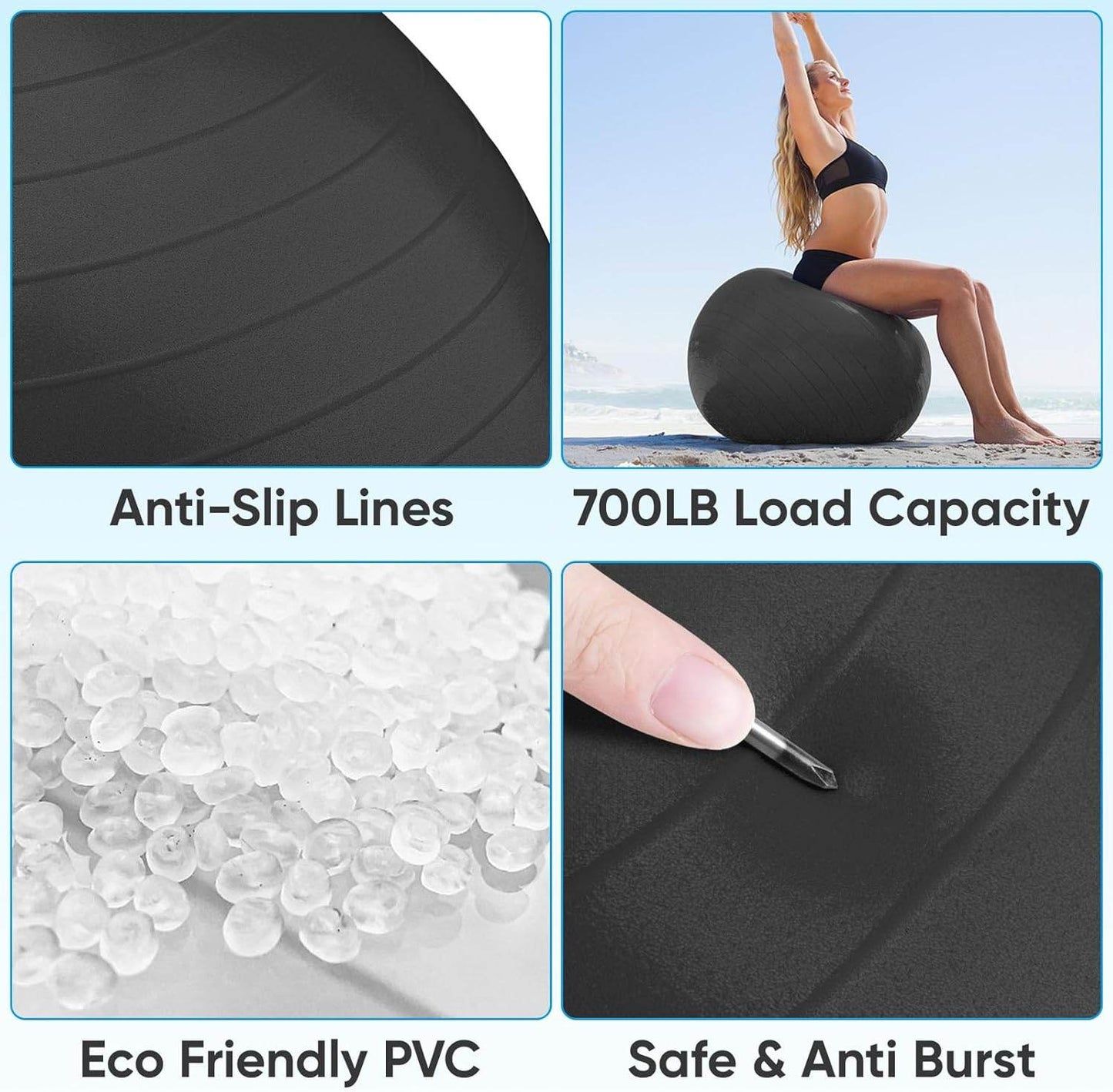 APEXUP Yoga Ball Exercise Ball, Pilates Ball, Anti Slip Stability Ball, Heavy Duty Gym Ball for Fitness, Balance, Core Workout, Physical Therapy - zenfulharmony.com