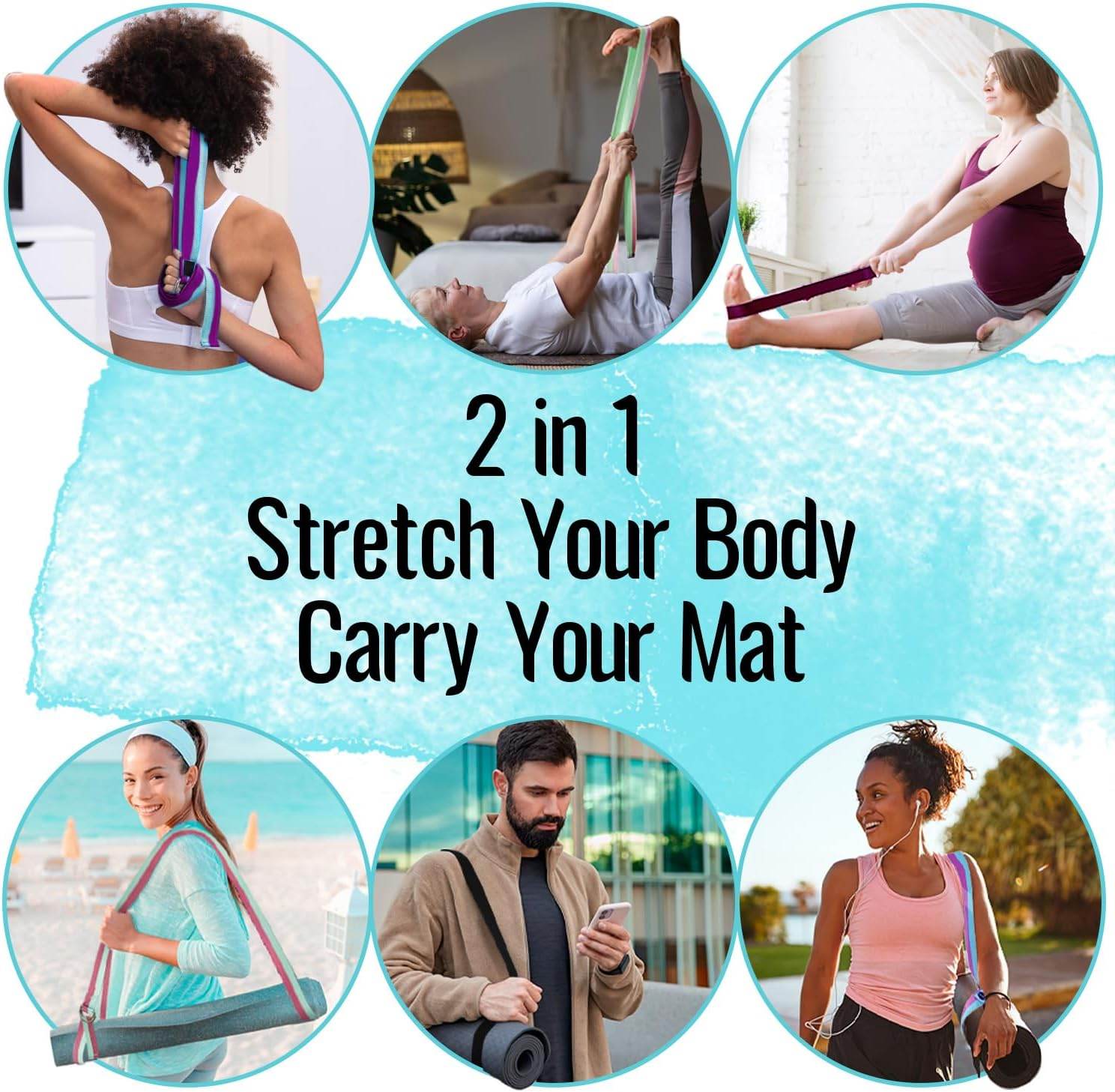 TECEUM Yoga Strap & Mat Strap – 2 IN 1 – Cotton – 6 ft 8 ft 10 ft (30+ colors) – Adjustable Non-Slip Belt for Yoga, Pilates, Stretching, Physiotherapy, Fitness & Home Workout – For Carrying Mats - zenfulharmony.com