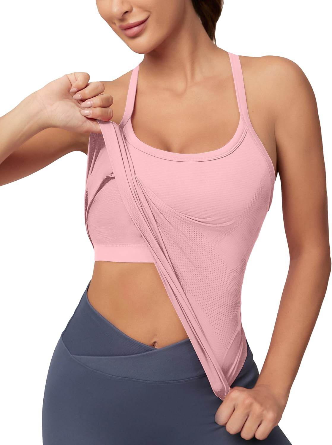 MathCat Workout Tank Tops for Women with Built in Bra, Sleeveless Gym Tops Seamless Racerback Athletic Yoga Shirts - zenfulharmony.com