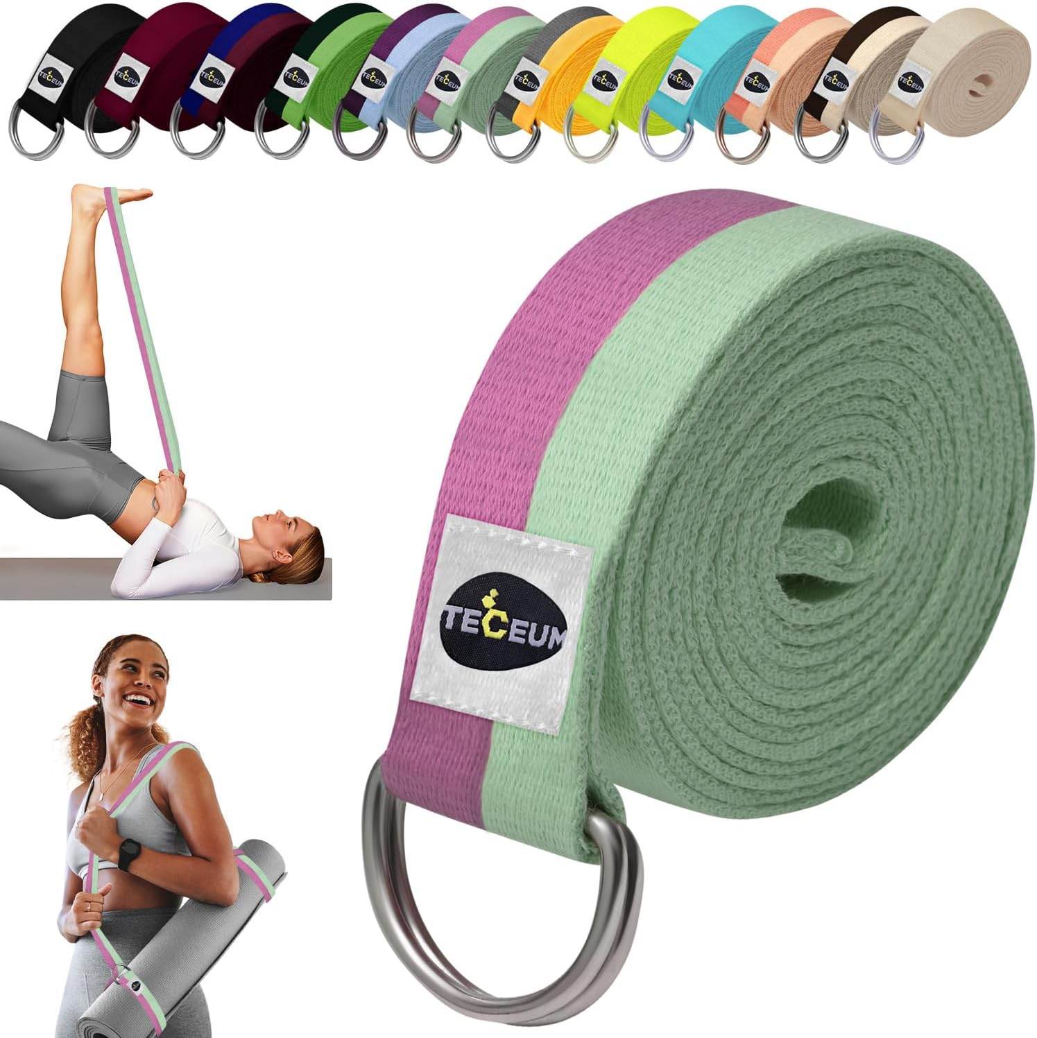 TECEUM Yoga Strap & Mat Strap – 2 IN 1 – Cotton – 6 ft 8 ft 10 ft (30+ colors) – Adjustable Non-Slip Belt for Yoga, Pilates, Stretching, Physiotherapy, Fitness & Home Workout – For Carrying Mats - zenfulharmony.com
