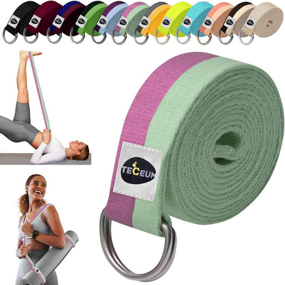 TECEUM Yoga Strap & Mat Strap – 2 IN 1 – Cotton – 6 ft 8 ft 10 ft (30+ colors) – Adjustable Non-Slip Belt for Yoga, Pilates, Stretching, Physiotherapy, Fitness & Home Workout – For Carrying Mats - zenfulharmony.com