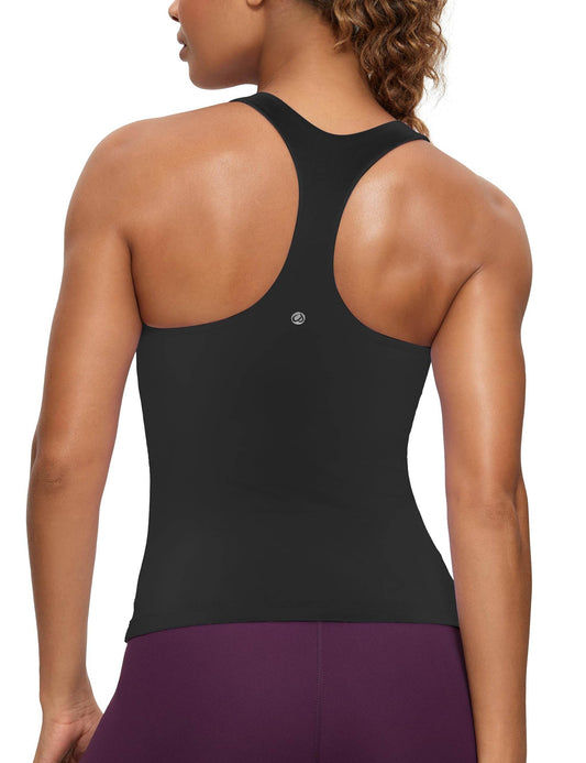 CRZ YOGA Butterluxe Workout Tank Tops for Women Built in Shelf Bras Padded - Racerback Athletic Spandex Yoga Camisole Black Small - zenfulharmony.com