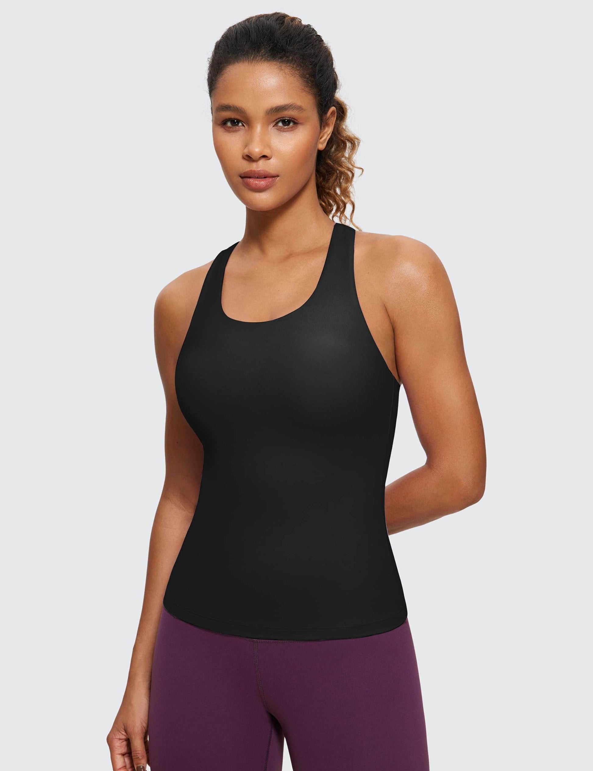 CRZ YOGA Butterluxe Workout Tank Tops for Women Built in Shelf Bras Padded - Racerback Athletic Spandex Yoga Camisole Black Small - zenfulharmony.com