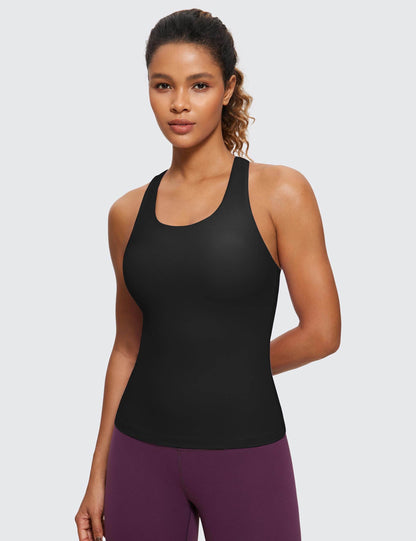 CRZ YOGA Butterluxe Workout Tank Tops for Women Built in Shelf Bras Padded - Racerback Athletic Spandex Yoga Camisole Black Small - zenfulharmony.com