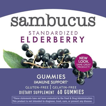 Nature’s Way Sambucus Elderberry Immune Gummies, Daily Immune Support for Kids and Adults*, with Vitamin C, Vitamin D3, Zinc, Gluten Free, Vegetarian, 60 Gummies (Packaging May Vary) - zenfulharmony.com