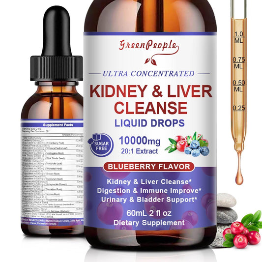 GREENPEOPLE Kidney Cleanse Detox & Repair Drops - 10,000 mg Cranberry 20:1 Extract & 2,500 mg Chanca Piedra for Urinary Tract & Kidney - 27-in-1 Vegan Kidney Support Supplement - Vegan Non-GMO - zenfulharmony.com