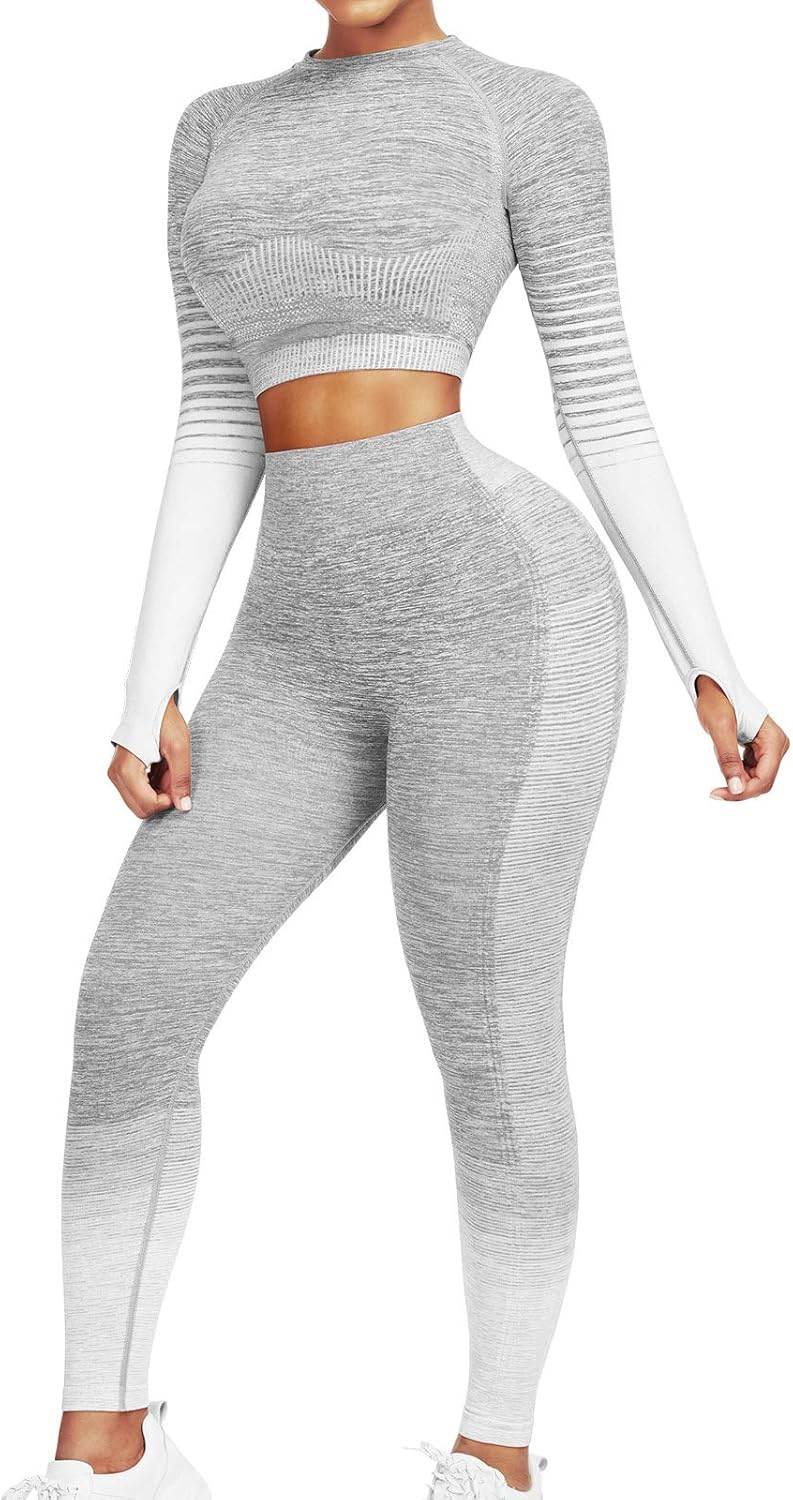 JOYMODE Workout Sets for Women 2 Piece High Waist Seamless Leggings and Crop Top Yoga Outfit - zenfulharmony.com