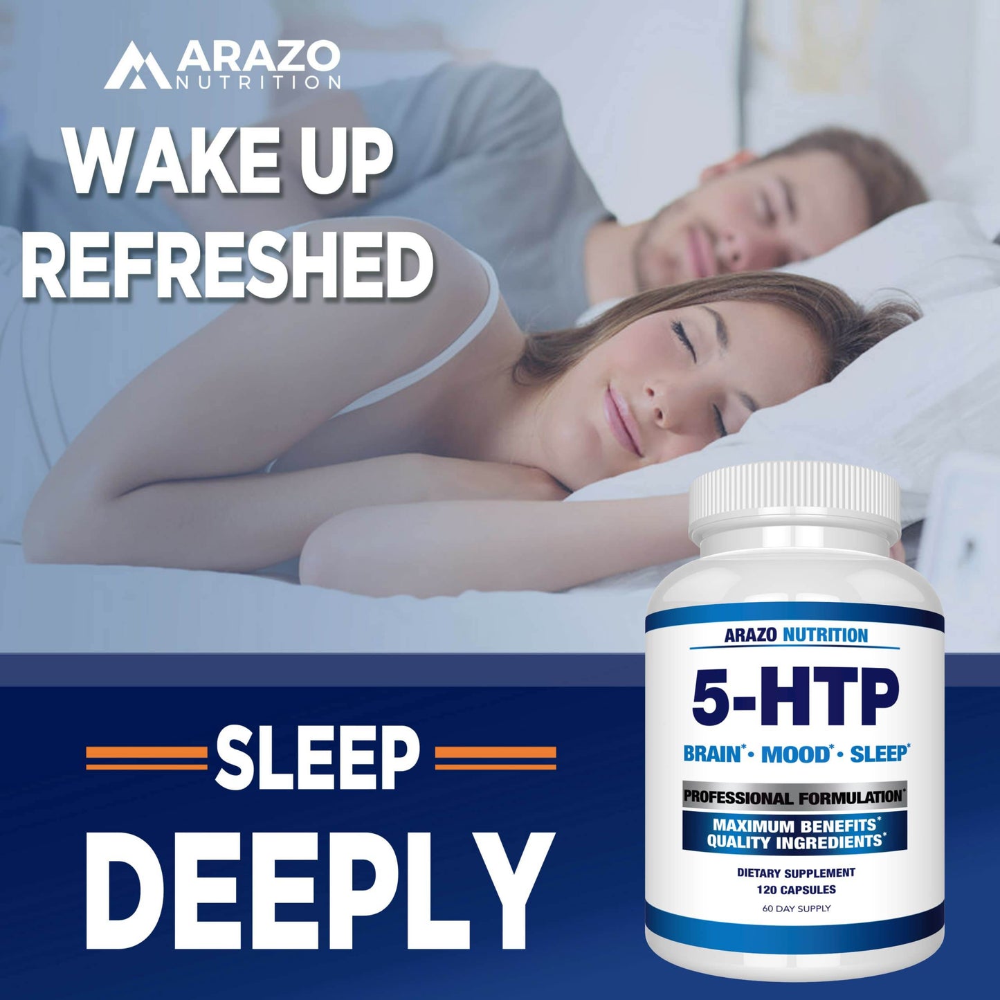 Arazo Nutrition 5-HTP 200 MG Plus Calcium for Mood, Sleep – Supports Calm and Relaxed Mood – 99% High Purity – 120 Capsules - zenfulharmony.com