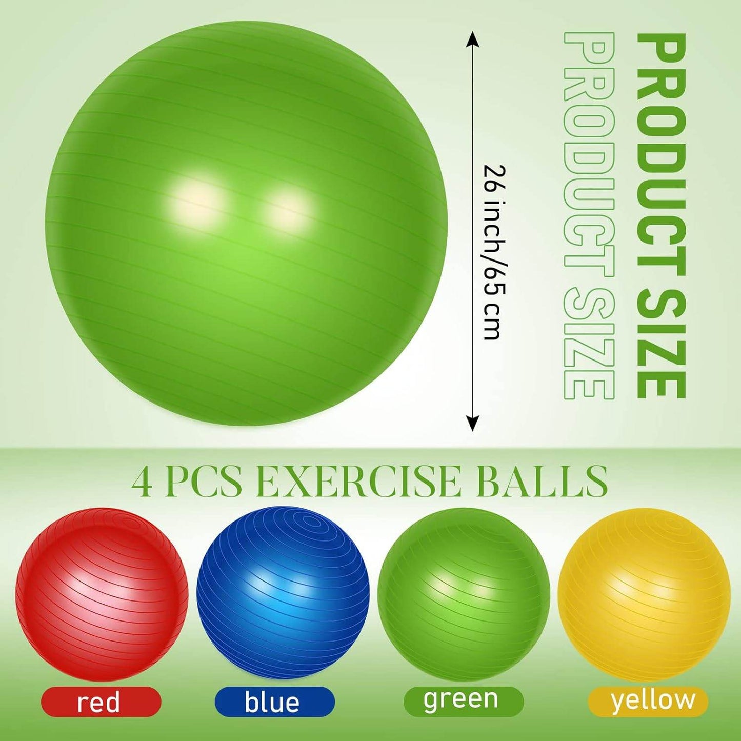 Leyndo 4 Pcs 26 Inch Yoga Exercise Ball Pilates Pregnancy Birthing Fitness Ball with Quick Pump Anti Burst for Improved Posture, Balance, Yoga, Pilates, Training - zenfulharmony.com