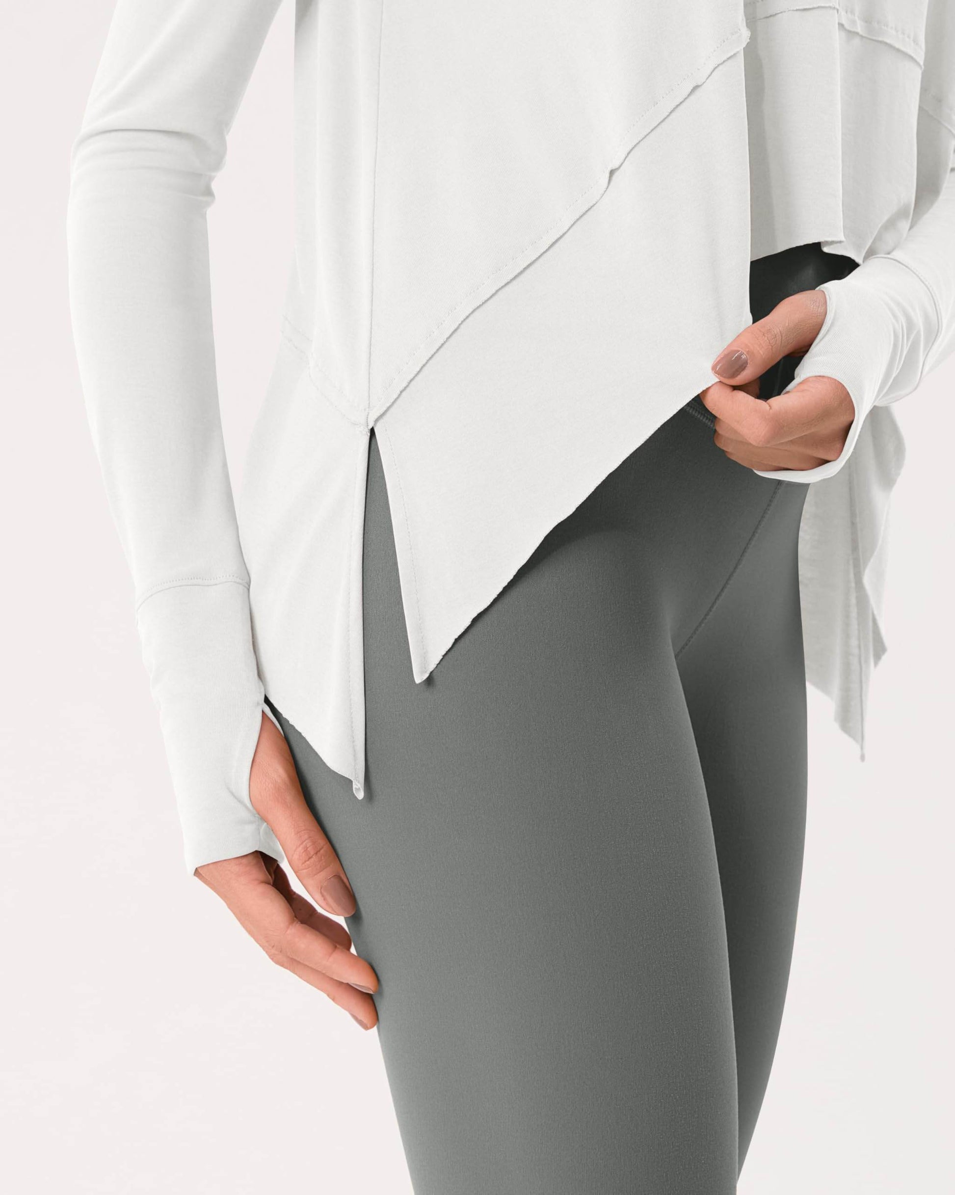 ODODOS Long Sleeve Tee for Women with Thumb Hole Athletic Gym Workout Crop Tops Yoga Shirts, White, Large - zenfulharmony.com