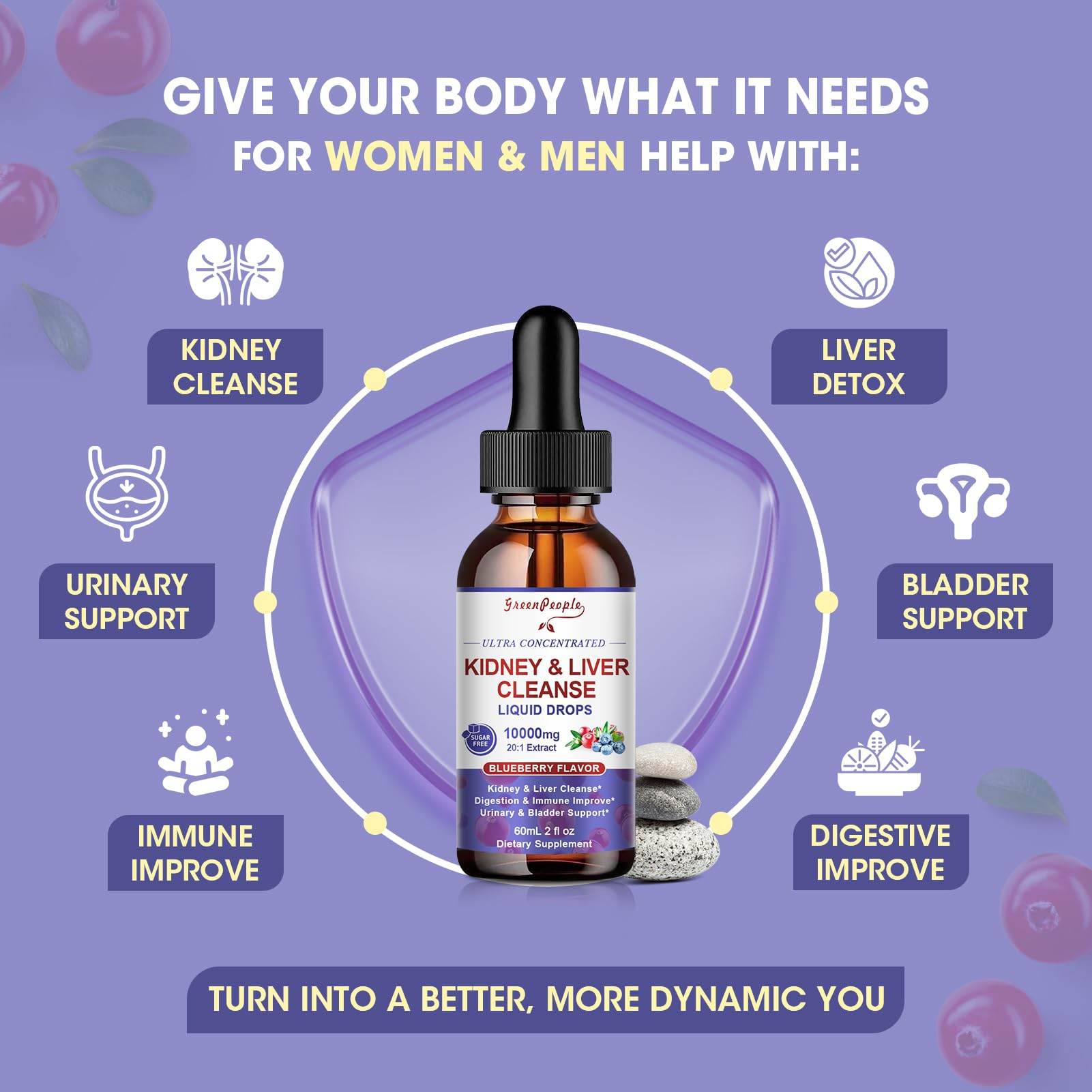 GREENPEOPLE Kidney Cleanse Detox & Repair Drops - 10,000 mg Cranberry 20:1 Extract & 2,500 mg Chanca Piedra for Urinary Tract & Kidney - 27-in-1 Vegan Kidney Support Supplement - Vegan Non-GMO - zenfulharmony.com
