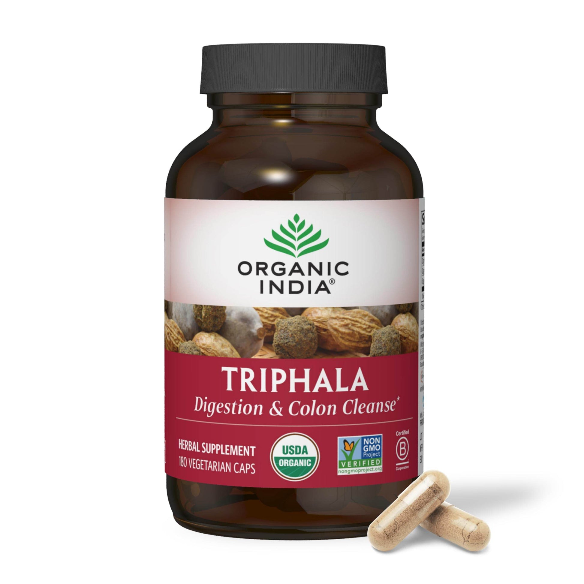 Organic India Triphala Capsules Organic - Herbal Supplement with Amla, Bibhitaki, Haritaki, Digestion & Colon Support, Immune System Support, Adaptogen, Vegan, USDA Certified Organic - 180 Capsules - zenfulharmony.com