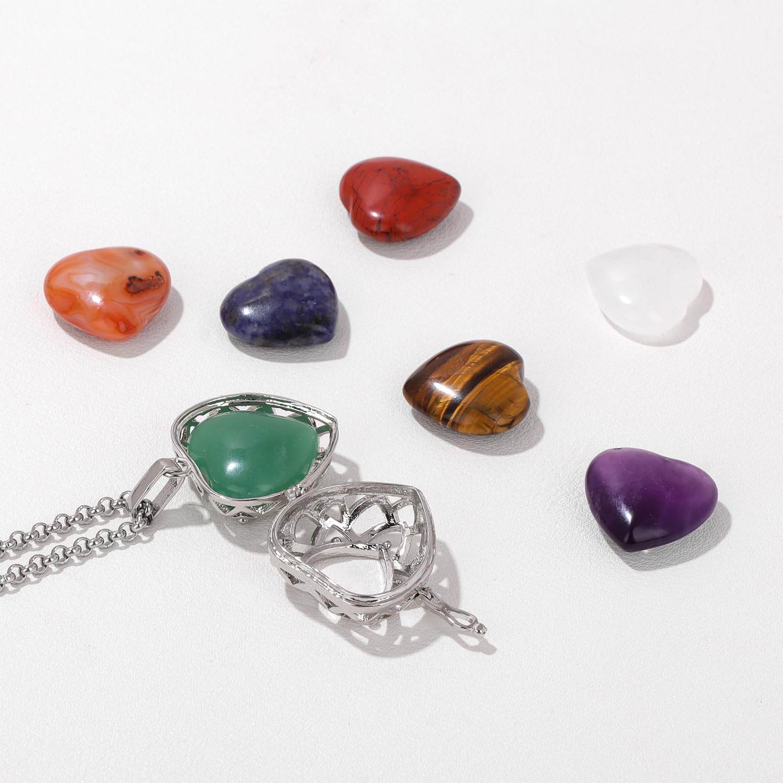 Raicegs Heart Shaped Crystals and Healing Stones 7 Chakra Crystal Necklace 0.8 inch Heart Gemstones Natural Stones Necklaces for Women Spiritual Gift for Women Teen Gir - zenfulharmony.com