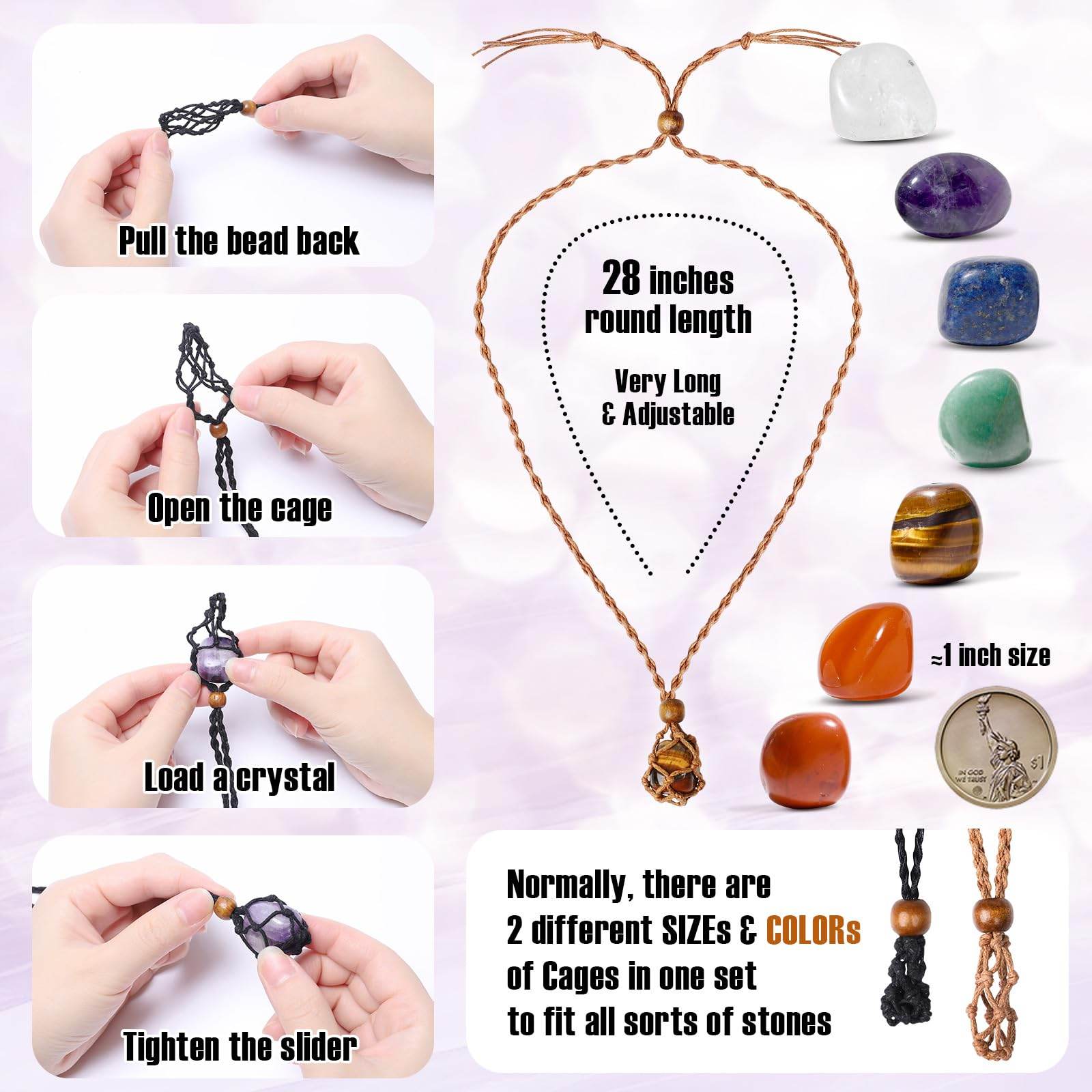 7 Chakra Healing Crystal Necklace Set - Boho Handmade Cord Cage and Hippie Energy Pendant Holder Real Crystal and Healing Stone Jewelry Spiritual Gift for Women Teen Christmas Gifts - zenfulharmony.com