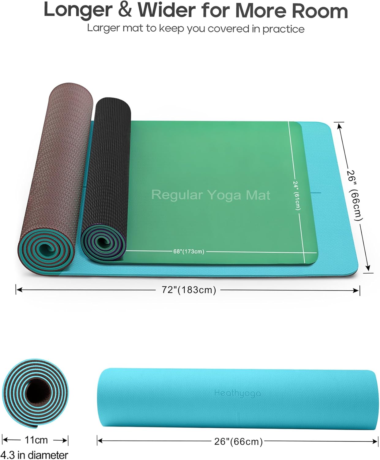Heathyoga Eco Friendly Non Slip Yoga Mat, Body Alignment System, SGS Certified TPE Material - Textured Non Slip Surface and Optimal Cushioning,72"x 26" Thickness 1/4" - zenfulharmony.com