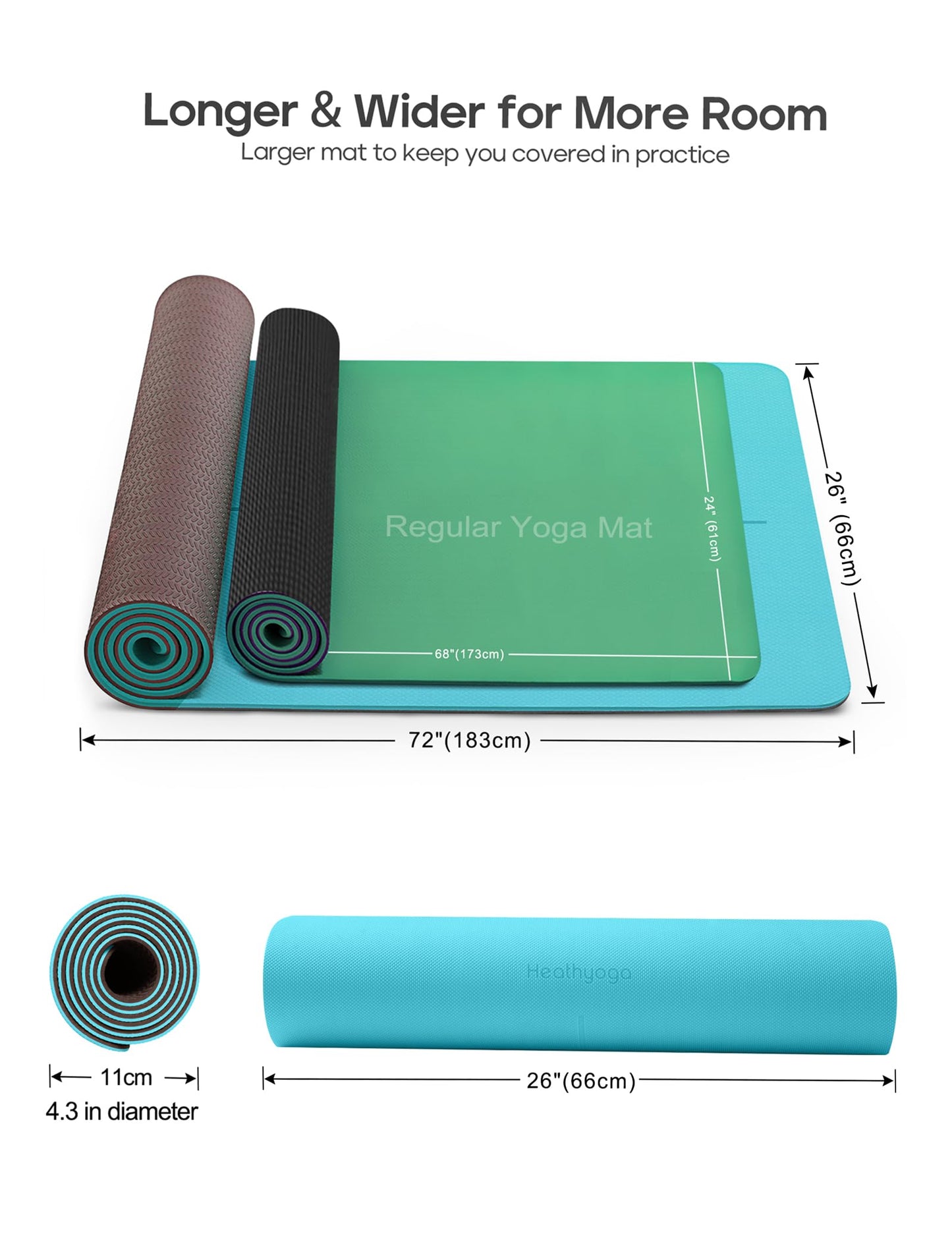 Heathyoga Eco Friendly Non Slip Yoga Mat, Body Alignment System, SGS Certified TPE Material - Textured Non Slip Surface and Optimal Cushioning,72"x 26" Thickness 1/4" - zenfulharmony.com
