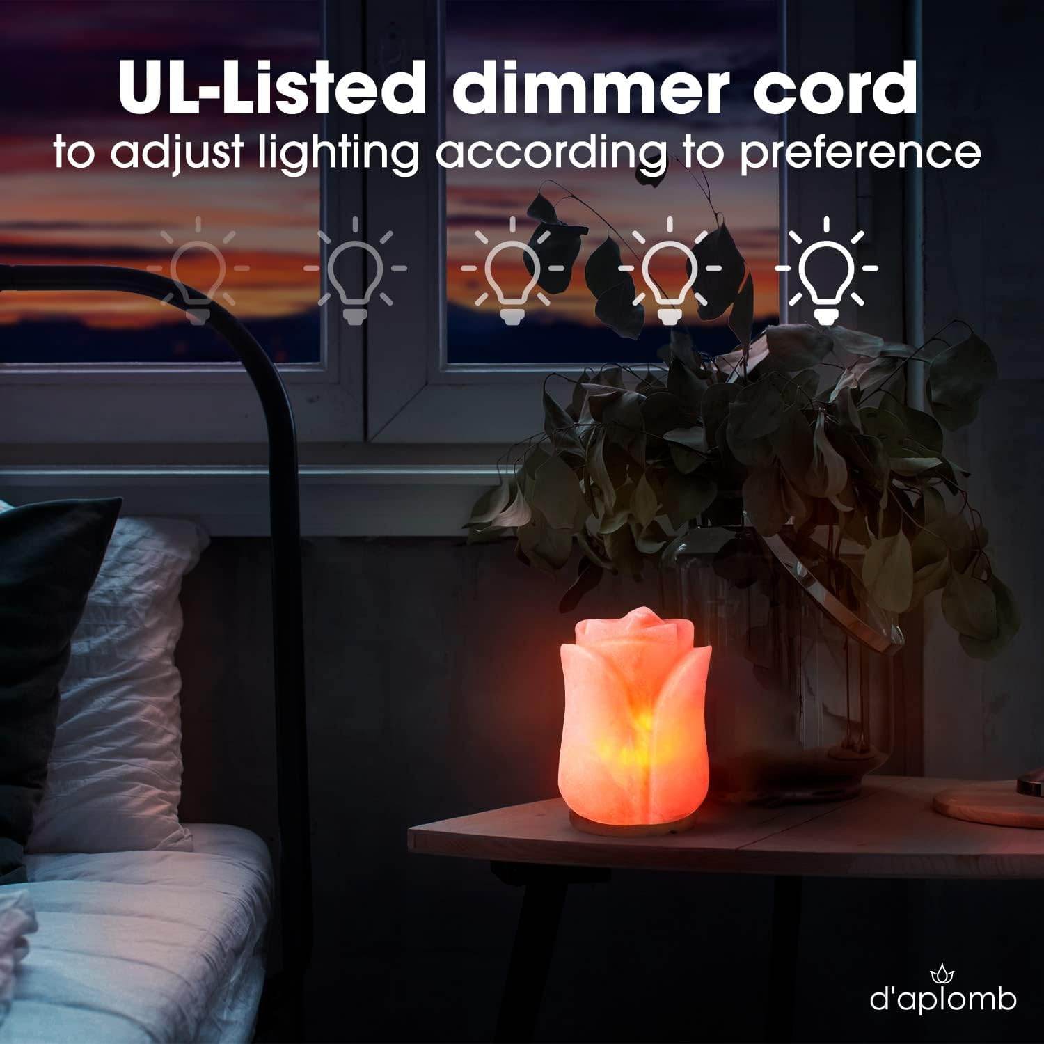 d'aplomb 100% Authentic Natural Himalayan Salt Lamp; Hand Carved Flower Rose Crystal Rock Salt from Himalayan Mountains; Dimmer Cord (Pink Flower) - zenfulharmony.com