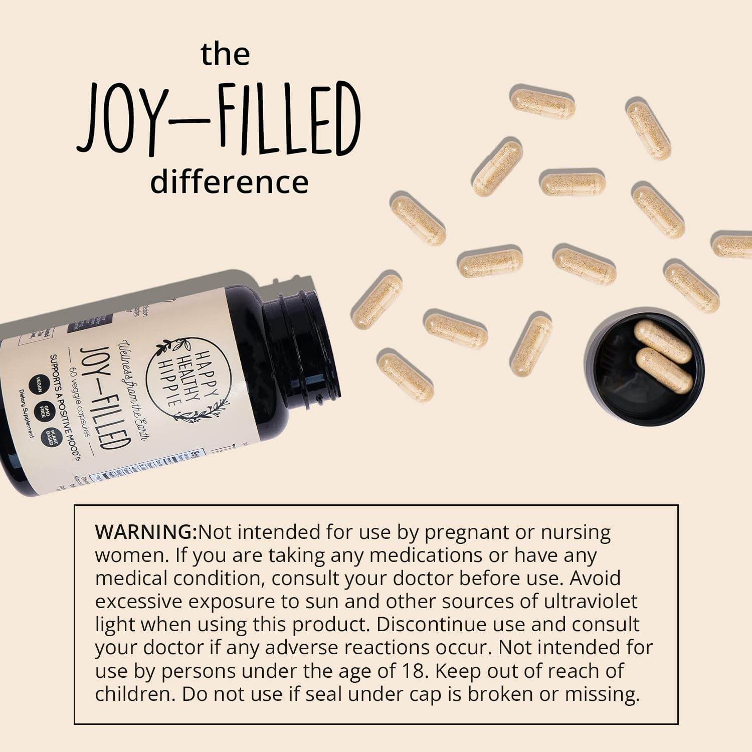 Joy-Filled Mood Support Supplement with St. Johns Wort | Stress Relief Supplement - Helps Calm The Mind & Body | 100% Plant-Based, Ashwagandha, Rhodiola Rosea, Eleuthero | Herbal, 60 ct - zenfulharmony.com
