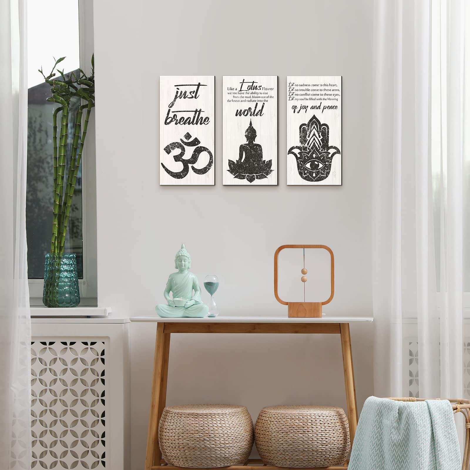 3 Pieces Buddha Quotes Wall Decors meditation room Inspirational Wall Arts Zen Meditation Decors Wooden Hanging Room Decors Meditation Home Decors Buddha Wall Arts for Living Room Yoga Decors - zenfulharmony.com