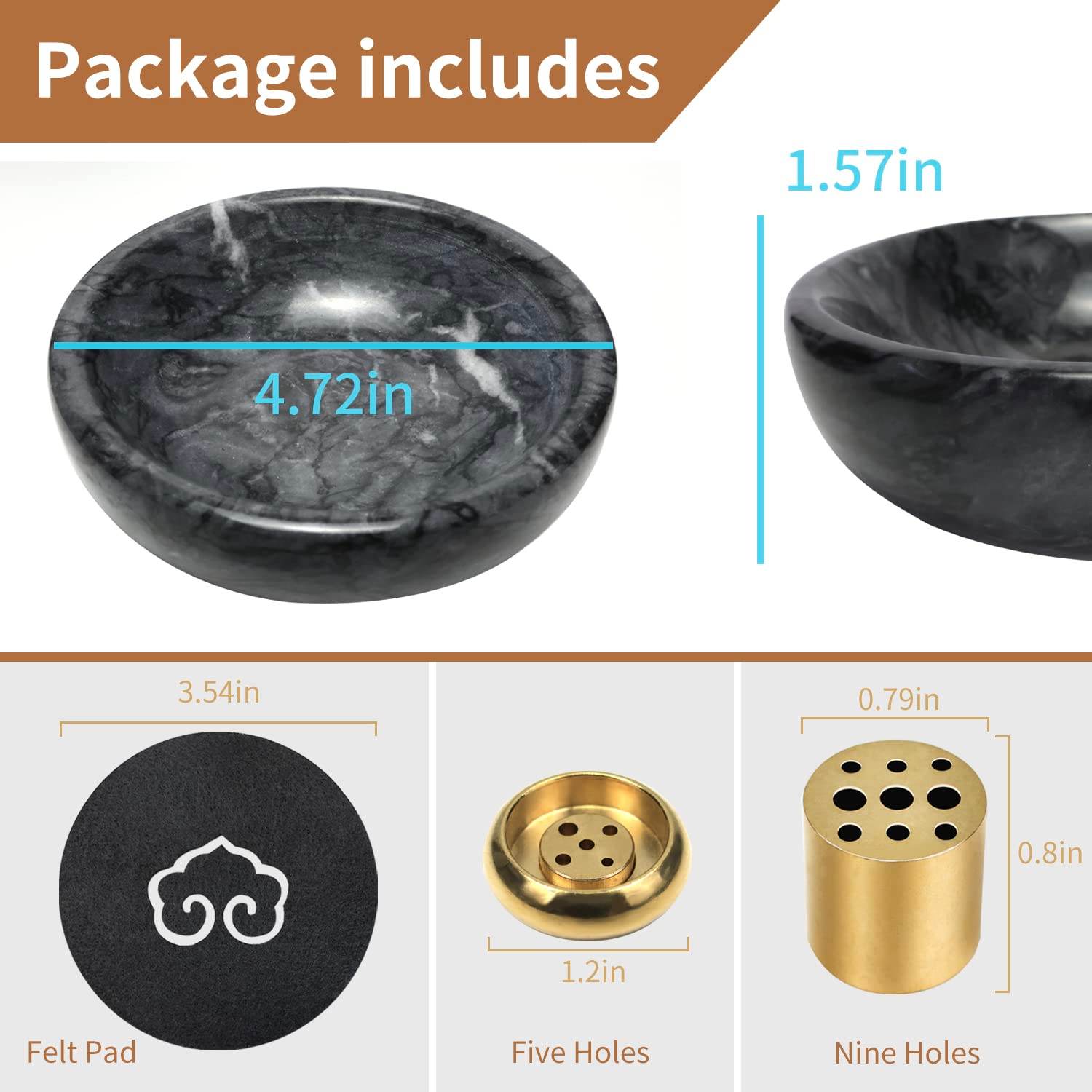 Natural Marble Incense Holder, Incense Holder for Sticks and Backflow Incense, Handmade Stick Incense Holder Ideal for Smudging, Incense Burning, Decoration.Easily Grab All Incense Ash (Black) - zenfulharmony.com