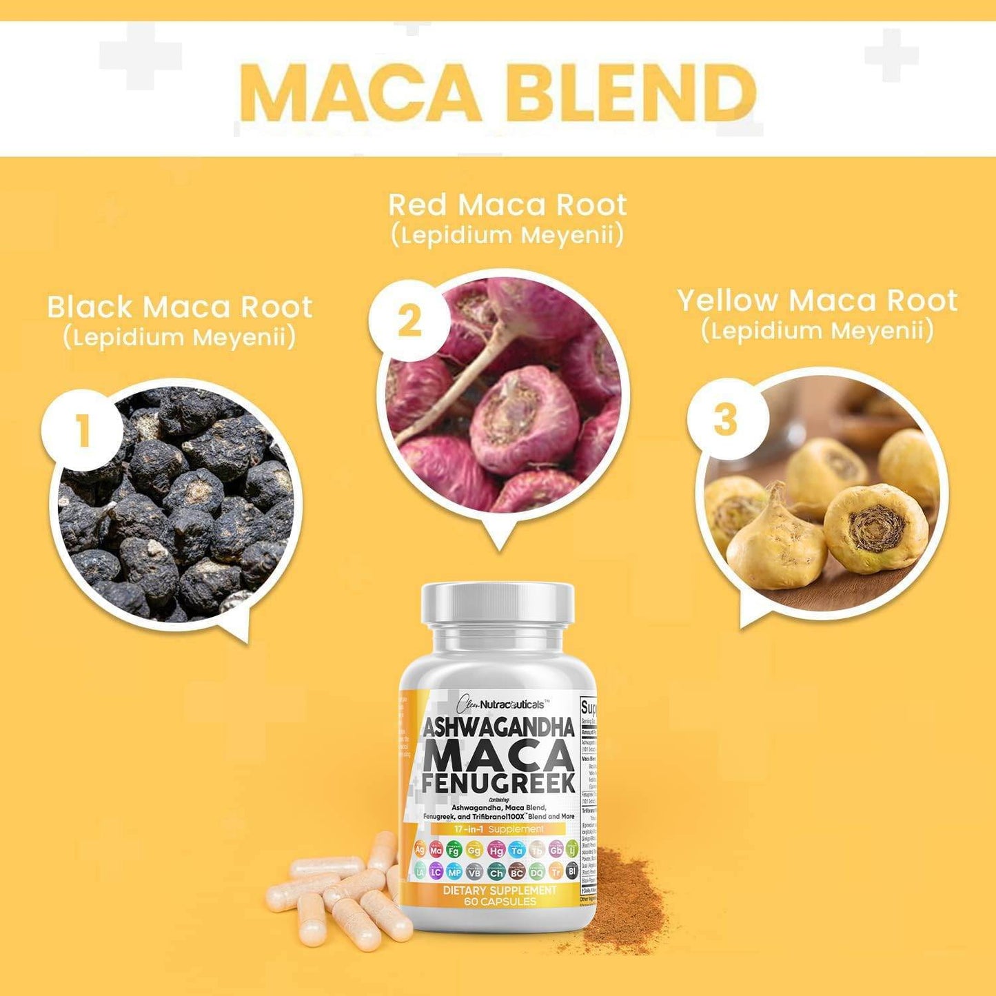 Clean Nutraceuticals Ashwagandha 5000mg Maca Root 2000mg Fenugreek 3000mg Supplement with Tongkat Ali Ginseng - Assists with Stress, Mood & Thyroid - Ashwagandha Capsules Fenugreek Caps - 60 Count - zenfulharmony.com