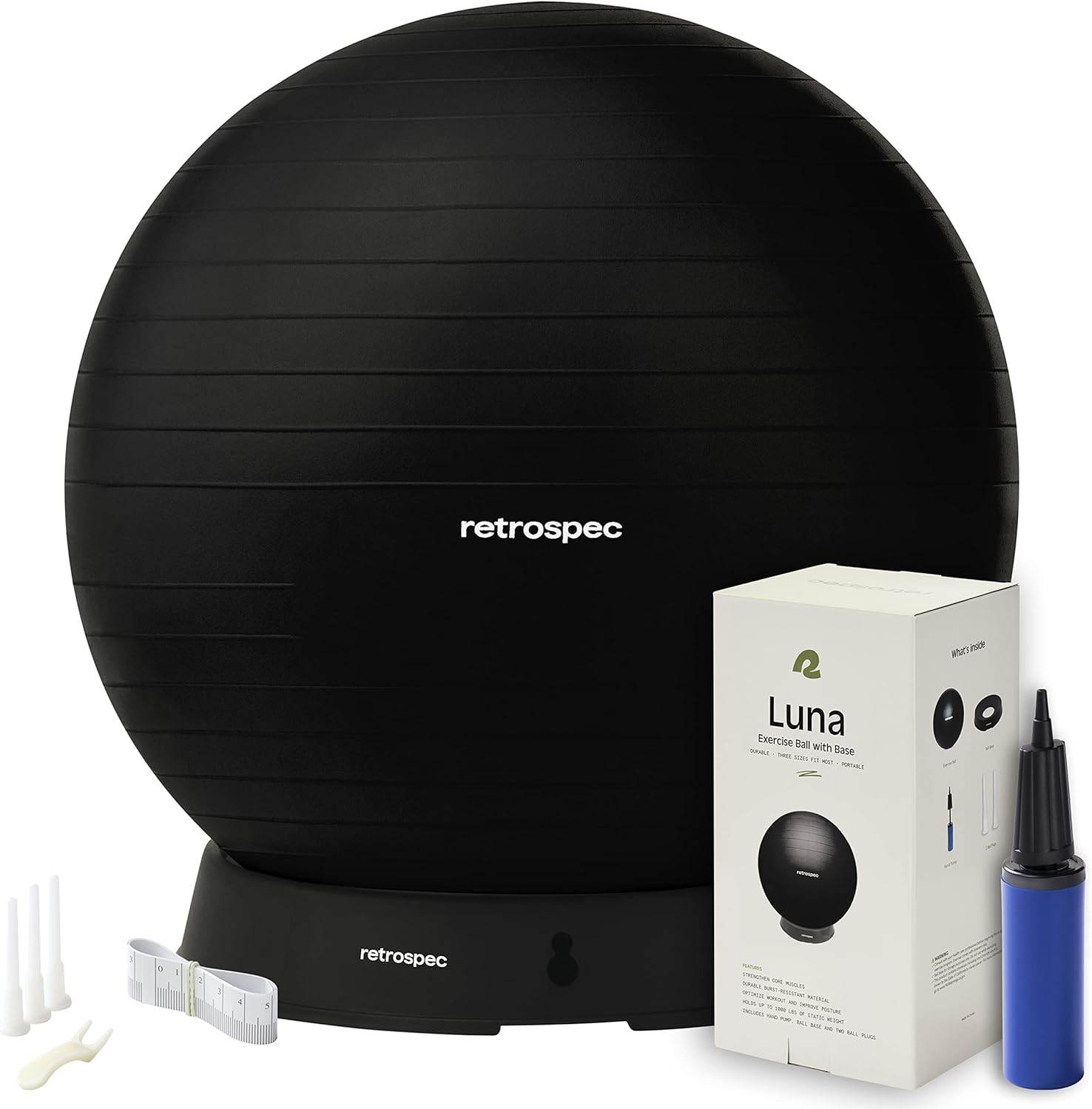 Retrospec Luna Exercise Ball, Base & Pump/Ball & Pump with Anti-Burst Material - Fitness Gym Swiss Ball - Perfect for Balance, Stability, Yoga, Pilates, Pregnancy & Birthing - zenfulharmony.com