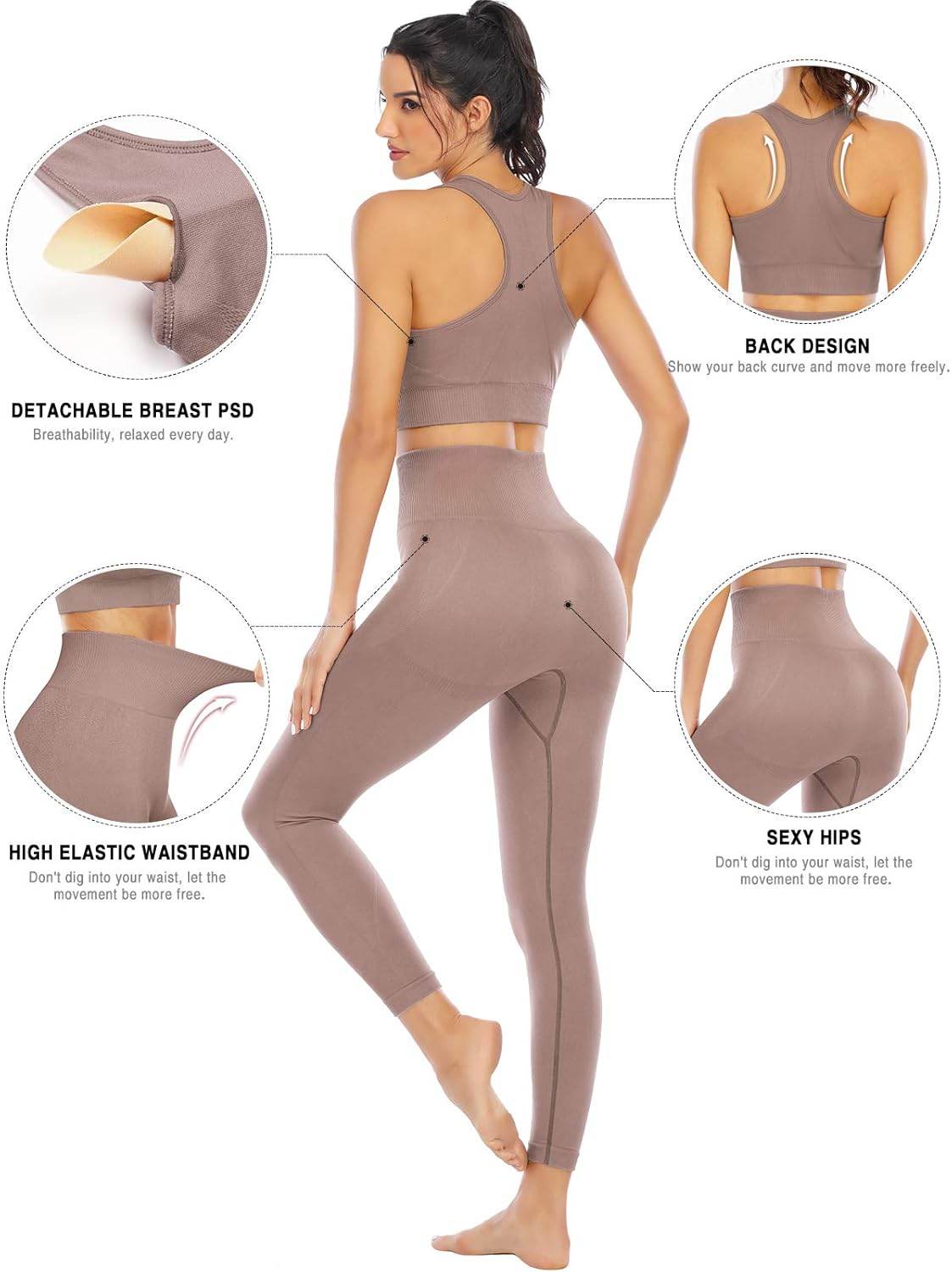 Workout Sets for Women 2 Piece High Waisted Seamless Leggings with Padded Stretchy Sports Bra Sets Gym Clothes - zenfulharmony.com