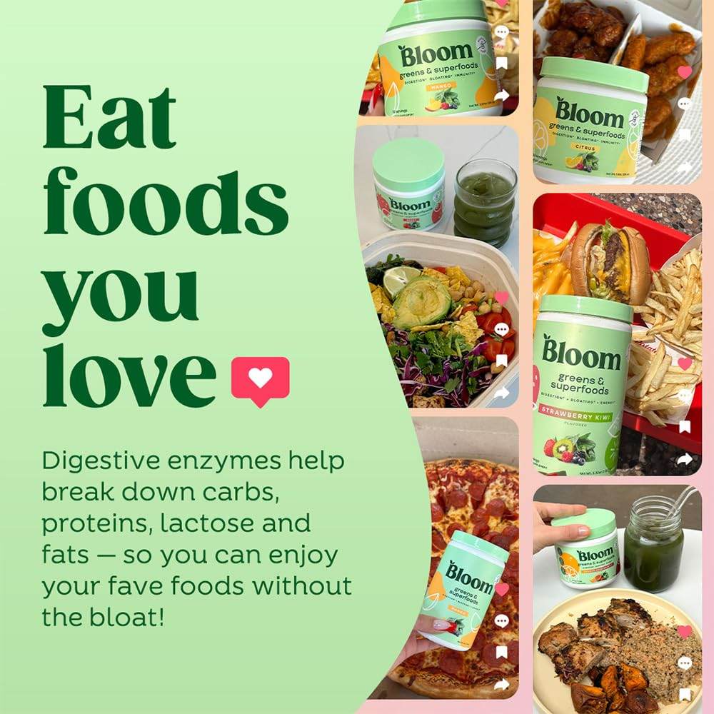 Bloom Nutrition Superfood Greens Powder, Digestive Enzymes with Probiotics and Prebiotics, Gut Health, Bloating Relief for Women, Chlorella, Green Juice Mix with Beet Root Powder, 30 SVG, Mango - zenfulharmony.com