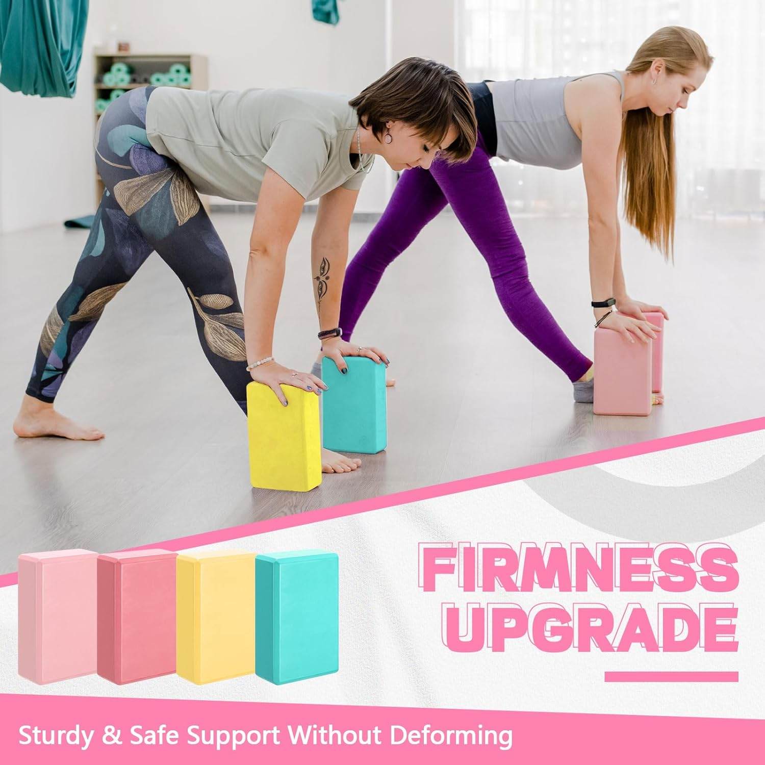 4 Pcs Yoga Blocks 9''x6''x3'' High Density Yoga Brick Foam EVA Lightweight Non Slip Supportive Foam Blocks for Pilates Stretching Meditation Women Men Yogi Beginners - zenfulharmony.com