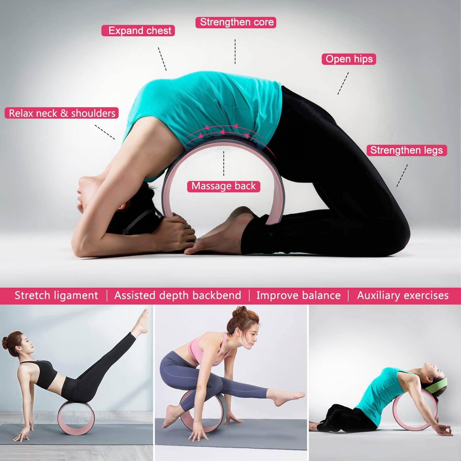 Yoga Wheel Set (11-in-1),Yoga Wheel Back Wheel for Back Pain, Yoga Blocks 2 Pack with Strap, Resistance Bands,Yoga Wheel Bag, Perfect Yoga Accessory for Stretching and Improving Backbends (Grey) - zenfulharmony.com