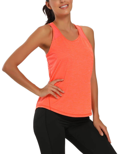 Aeuui Womens Workout Tops for Women Racerback Tank Tops Mesh Yoga Shirts Athletic Running Tank Tops Sleeveless Gym Clothes Orange - zenfulharmony.com