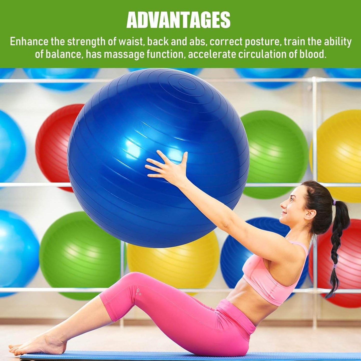 Leyndo 4 Pcs 26 Inch Yoga Exercise Ball Pilates Pregnancy Birthing Fitness Ball with Quick Pump Anti Burst for Improved Posture, Balance, Yoga, Pilates, Training - zenfulharmony.com