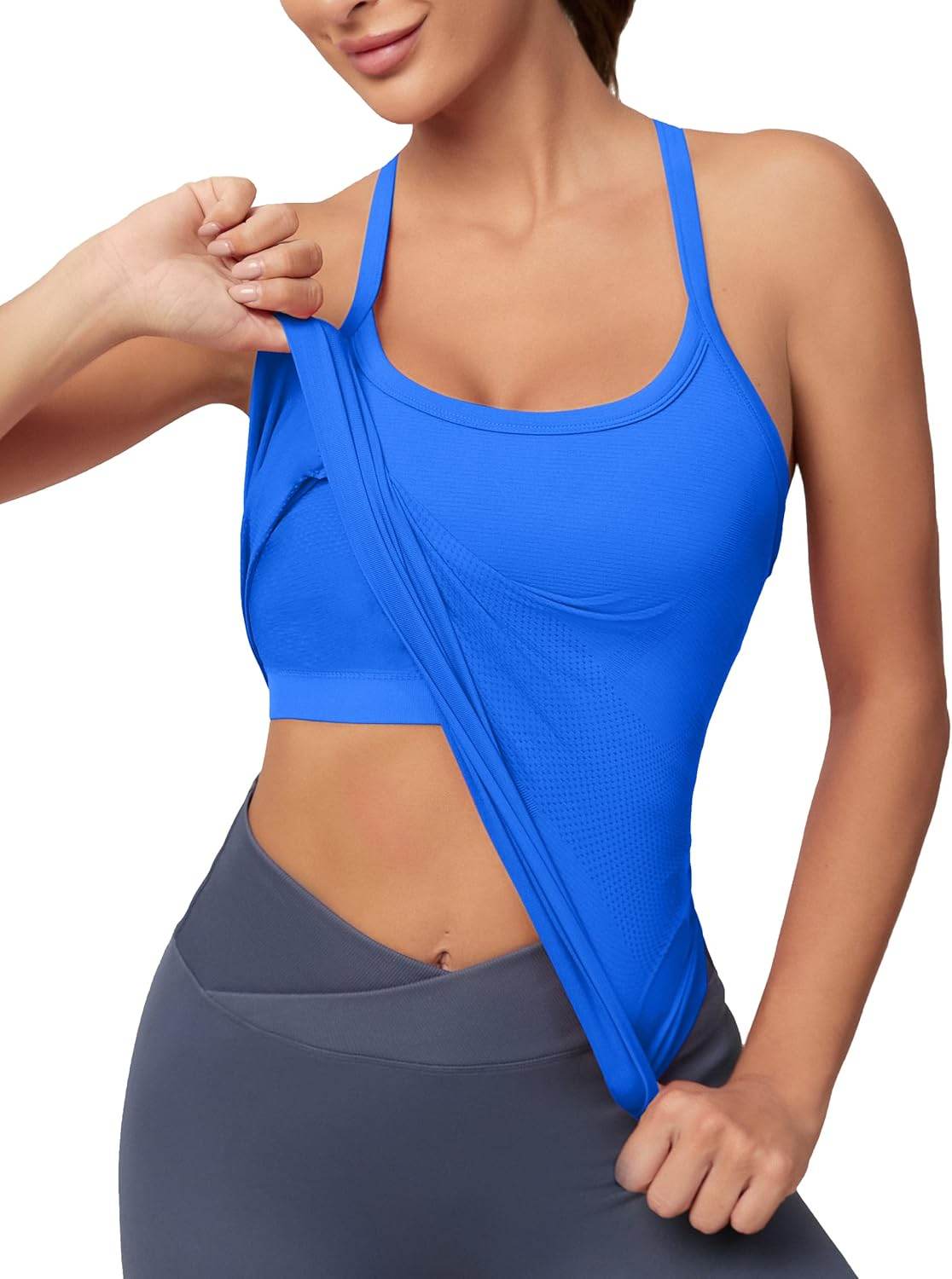 MathCat Workout Tank Tops for Women with Built in Bra, Sleeveless Gym Tops Seamless Racerback Athletic Yoga Shirts - zenfulharmony.com
