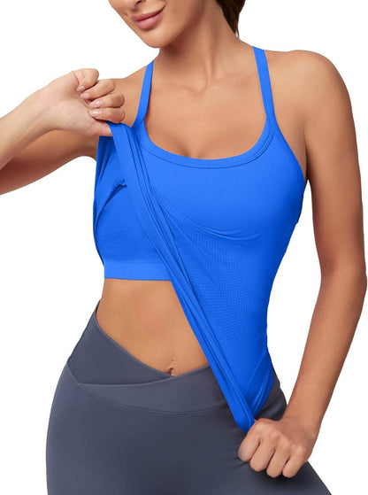 MathCat Workout Tank Tops for Women with Built in Bra, Sleeveless Gym Tops Seamless Racerback Athletic Yoga Shirts - zenfulharmony.com