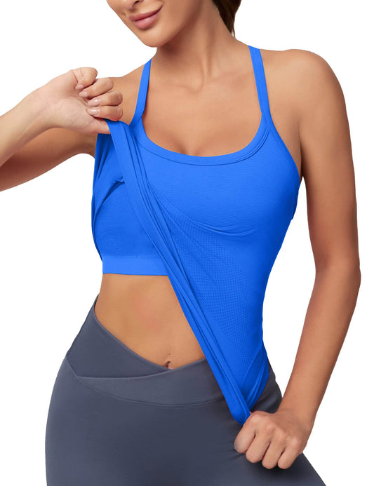 MathCat Workout Tank Tops for Women with Built in Bra, Sleeveless Gym Tops Seamless Racerback Athletic Yoga Shirts - zenfulharmony.com