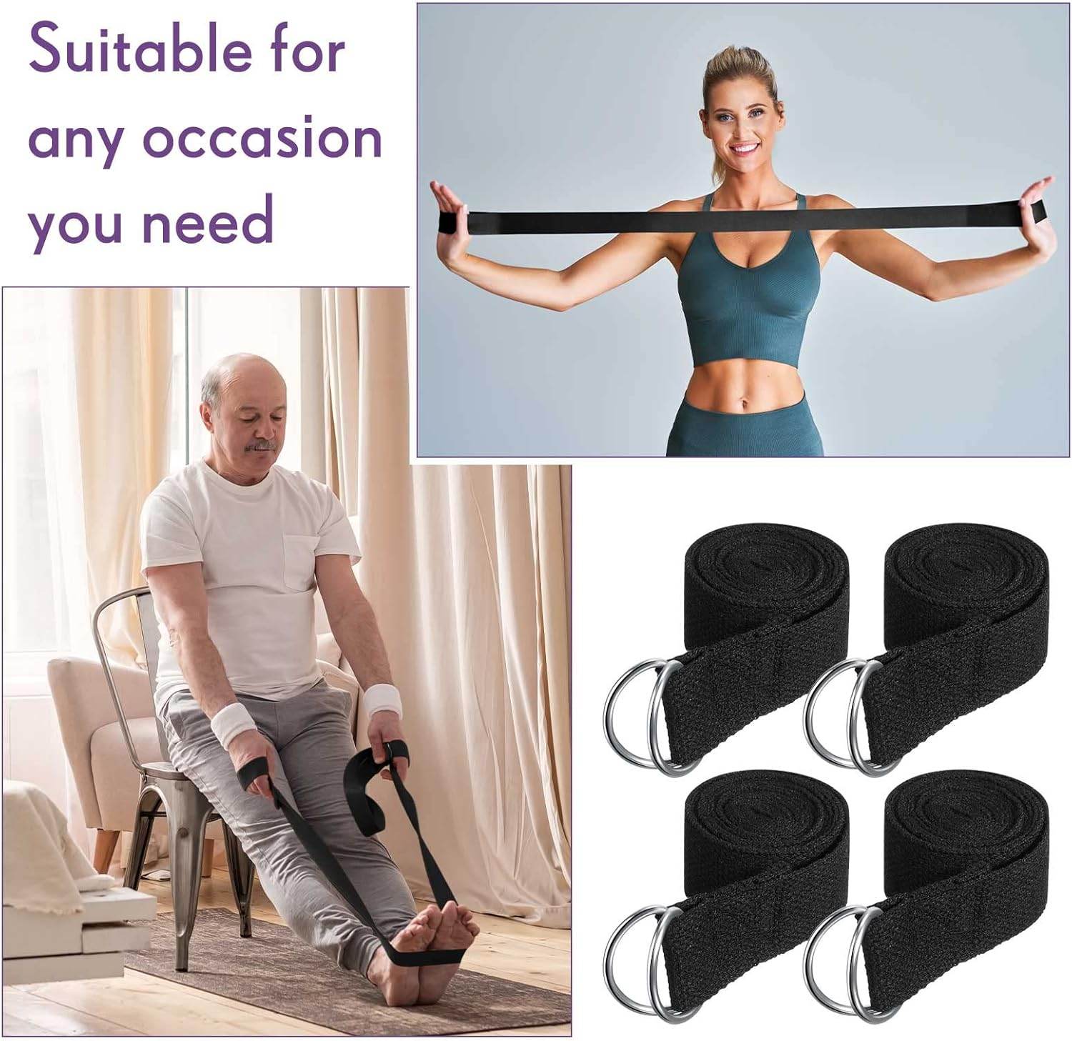Jerify 10 Pcs Yoga Strap for Stretching Bulk 6ft Exercise Stretch Band with Metal D Ring Adjustable Pilates Non Elastic Yoga Stretch Belt for Women Men Physical Fitness Gym Workout Dance - zenfulharmony.com