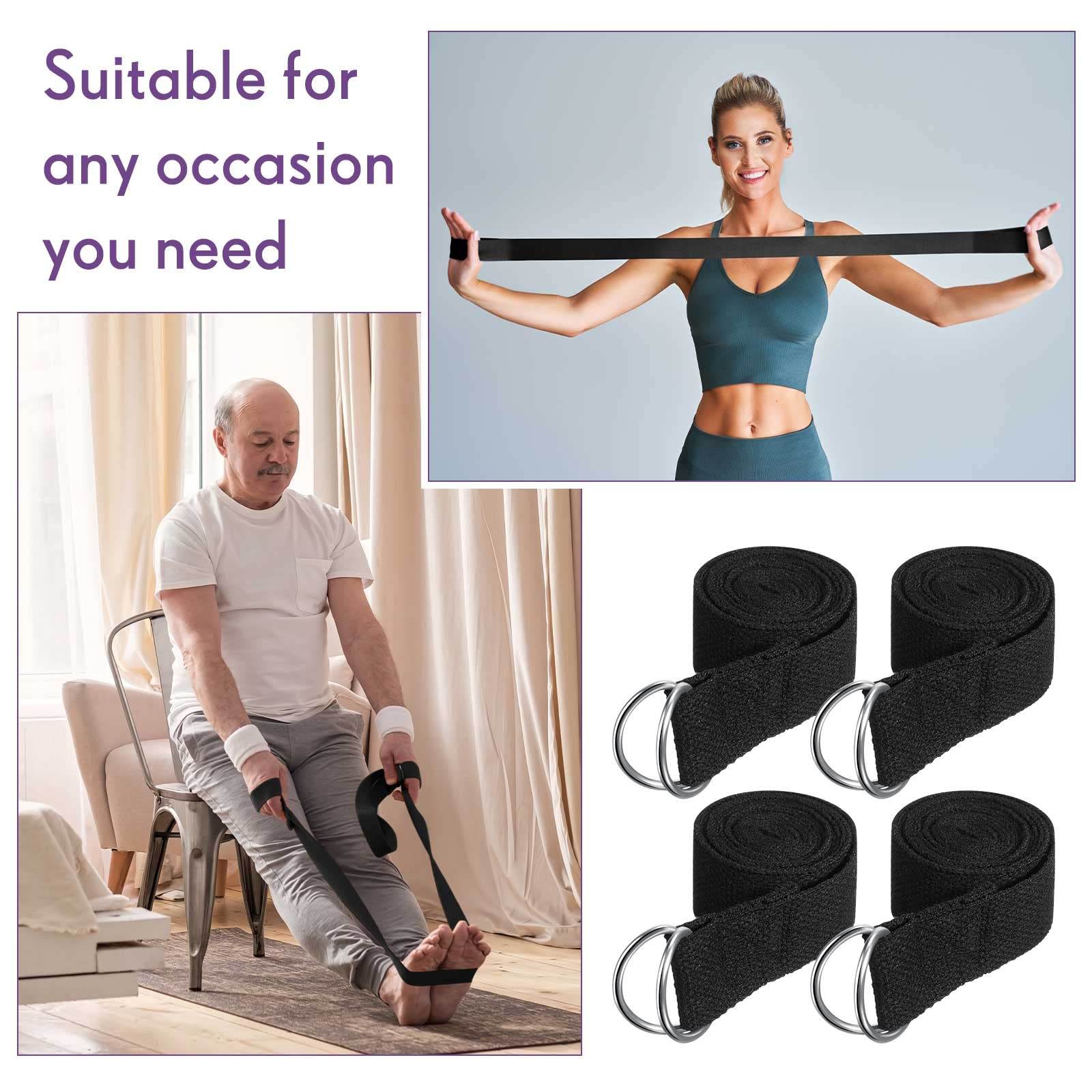 10 Pcs Yoga Strap 6Ft Exercise Stretch Bands for Flexibility with Adjustable Metal D Ring Buckle Loop Stretch Strap Non Elastic Yoga Belt Yoga Exercise Adjustable Straps for Pilates(Black) - zenfulharmony.com