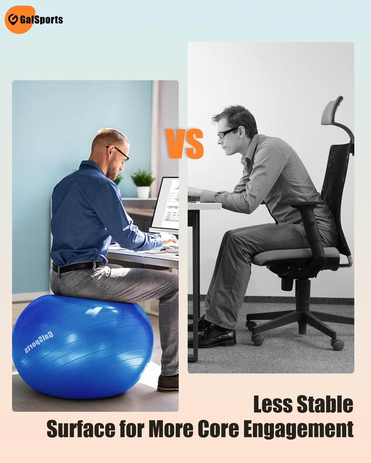 GalSports Yoga Ball Exercise Ball for Working Out, Anti-Burst and Slip Resistant Stability Ball, Swiss Ball for Physical Therapy, Balance Ball Chair, Home Gym Fitness - zenfulharmony.com