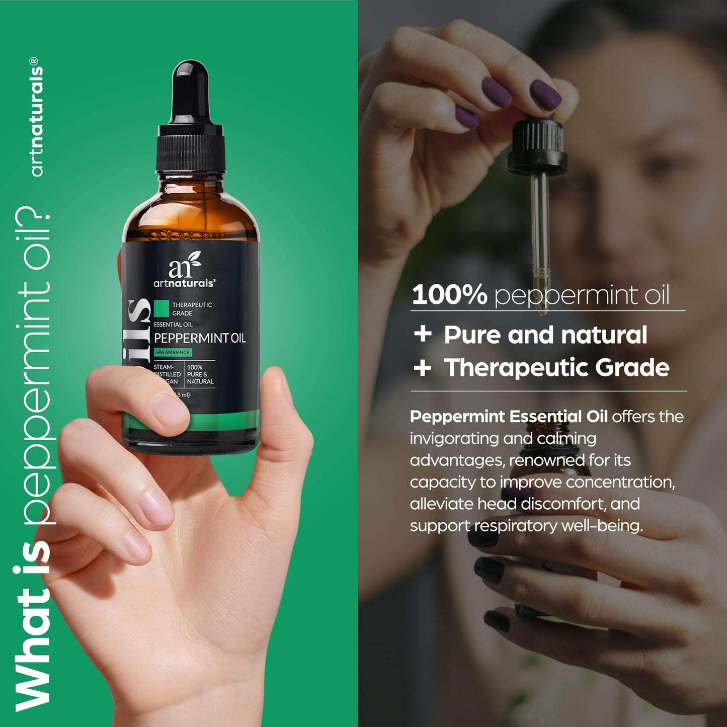 artnaturals Peppermint Essential Oil (4.0 Fl Oz / 118ml) - 100% Pure Undiluted Premium Therapeutic Grade Mentha Peperita - Fresh Mint for Hair Growth and Skin - Aromatherapy Oil for Diffuser - zenfulharmony.com